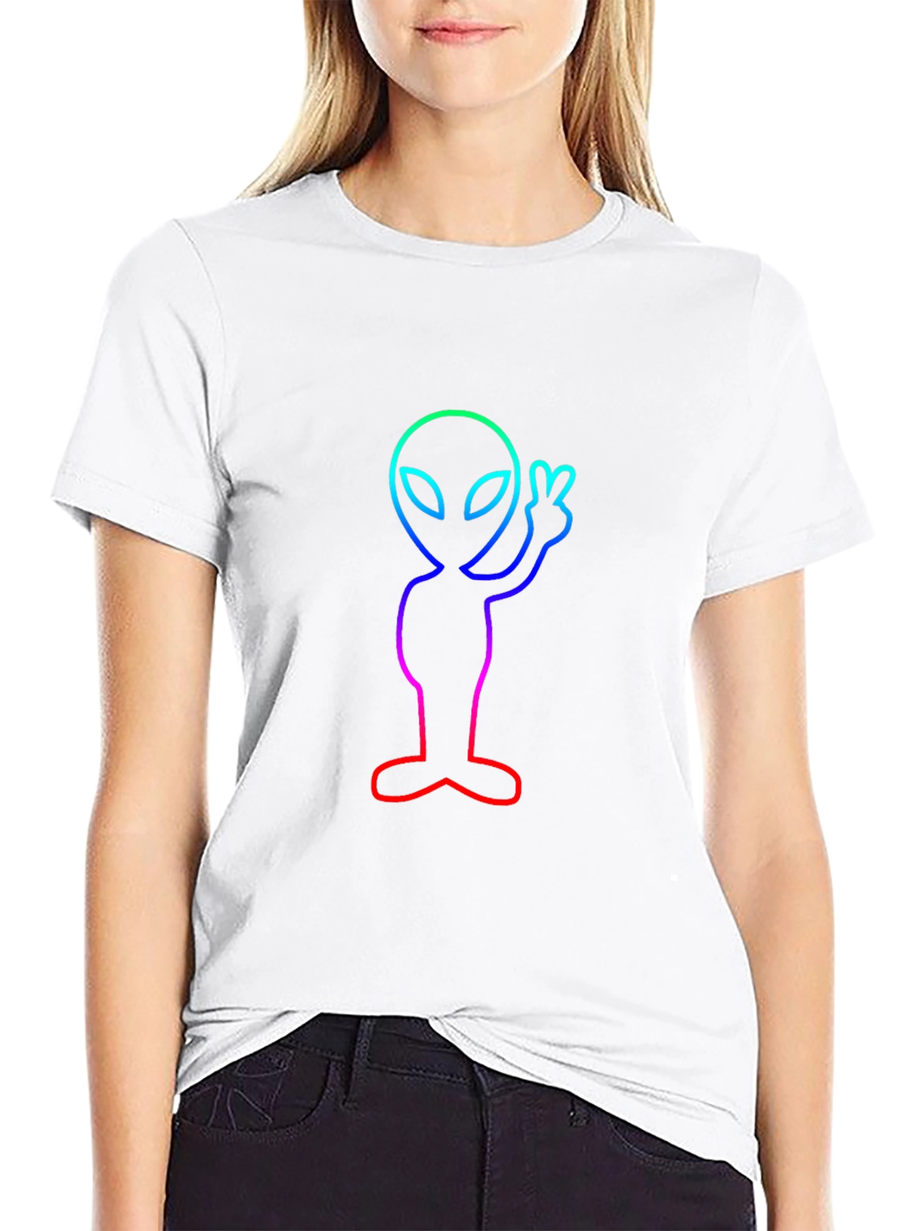 Neon Alien Peace Sign T-Shirt - Trendy Graphic Tee