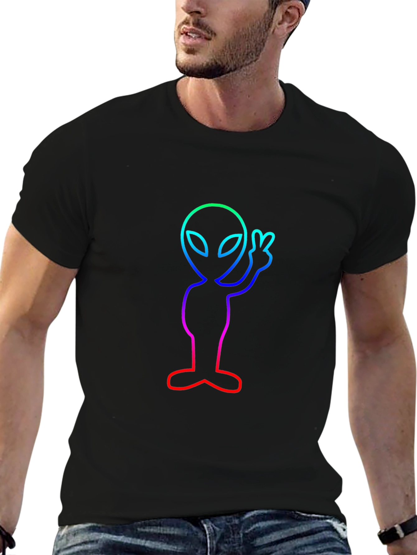 Neon Alien Peace Sign T-Shirt - Trendy Graphic Tee