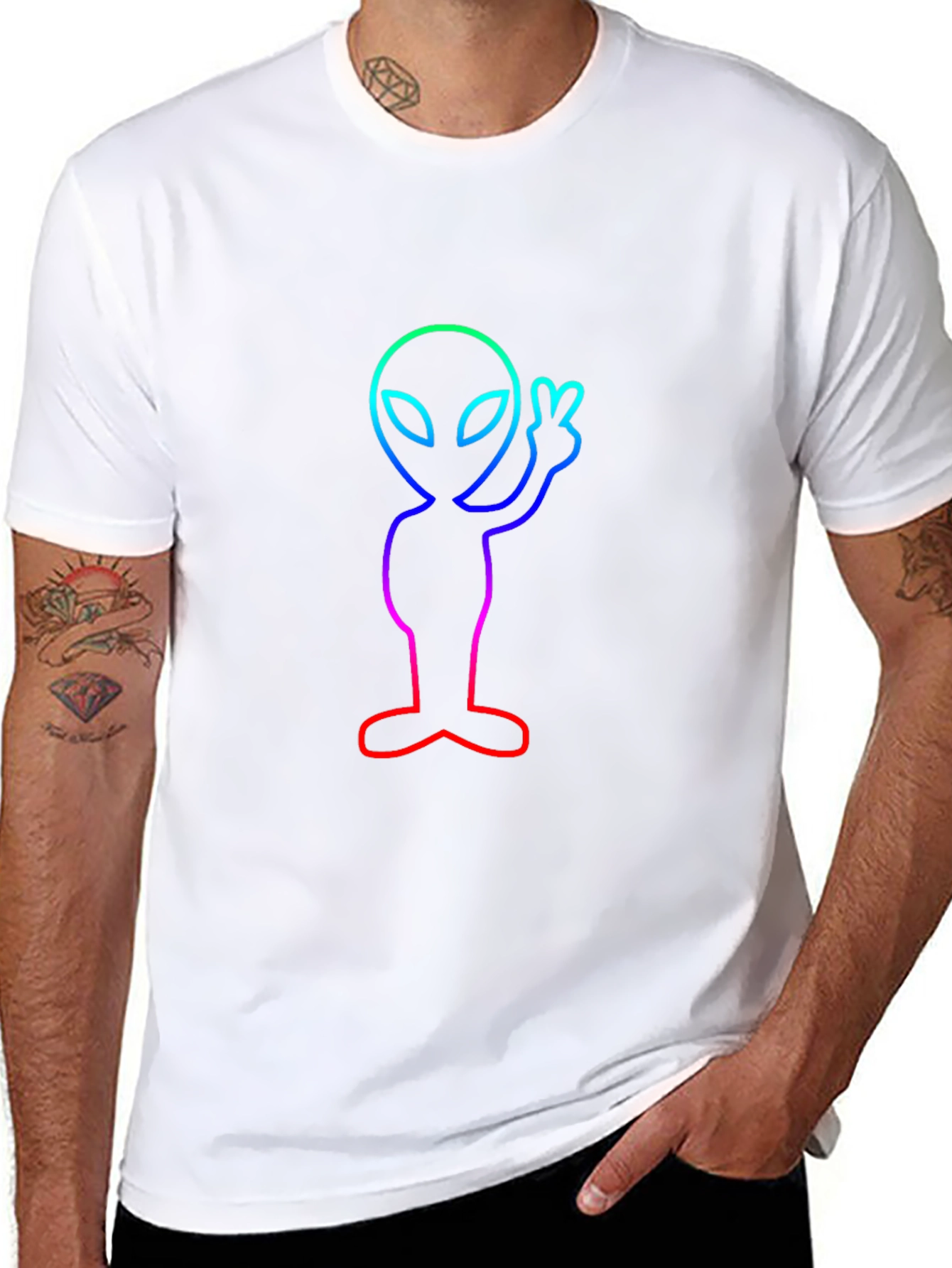 Neon Alien Peace Sign T-Shirt - Trendy Graphic Tee