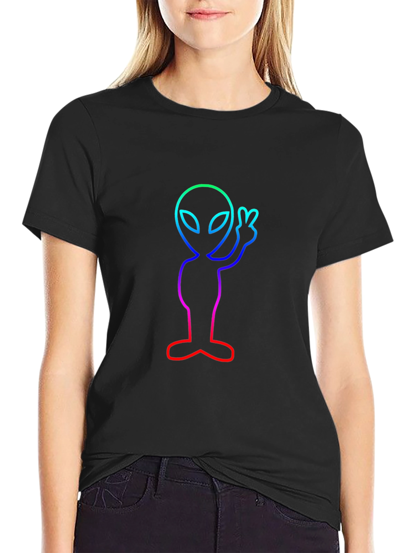Neon Alien Peace Sign T-Shirt - Trendy Graphic Tee