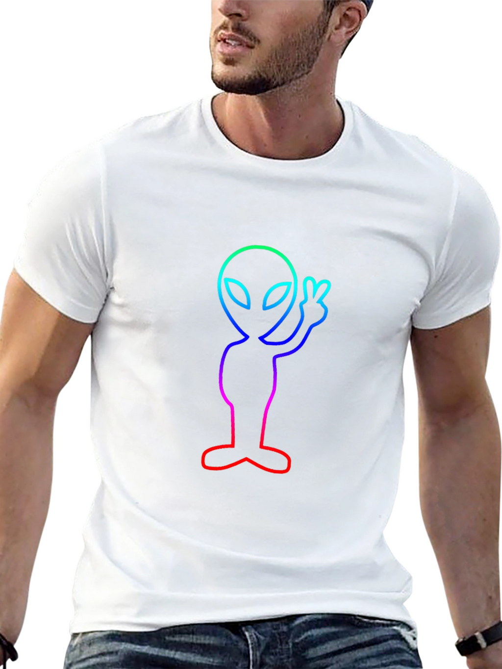 Neon Alien Peace Sign T-Shirt - Trendy Graphic Tee