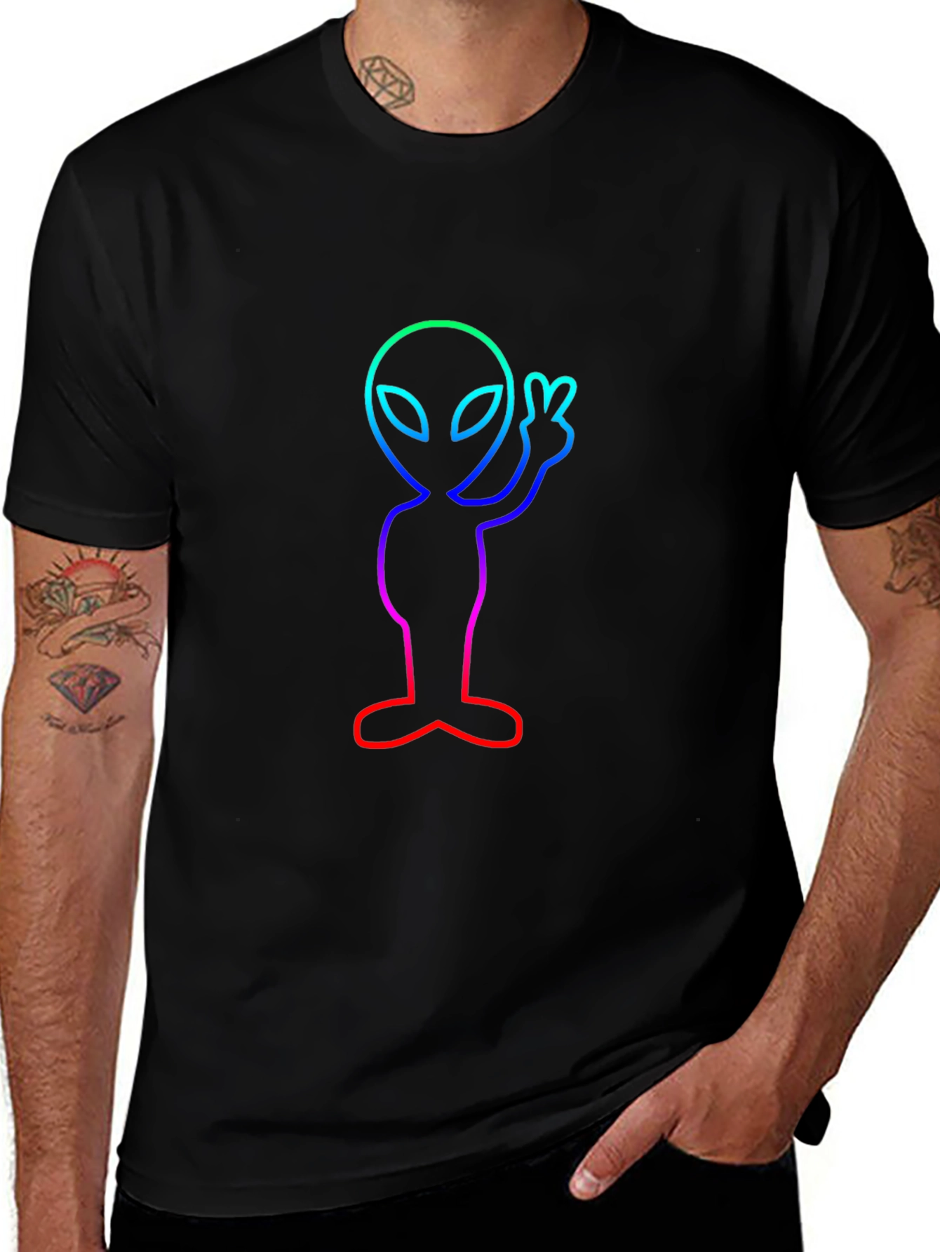 Neon Alien Peace Sign T-Shirt - Trendy Graphic Tee