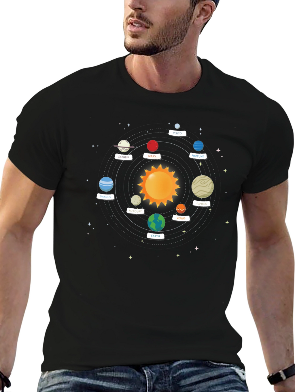 Solar System Planets Graphic Tee - Black