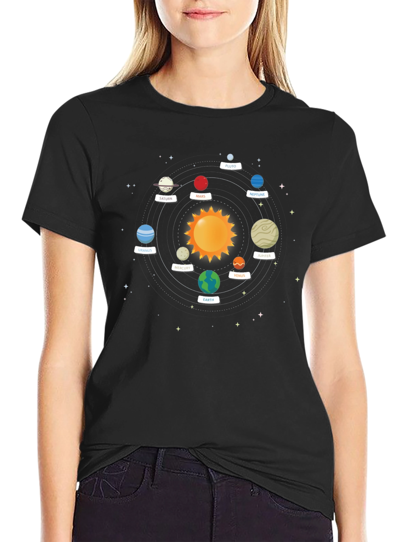 Solar System Planets Graphic Tee - Black