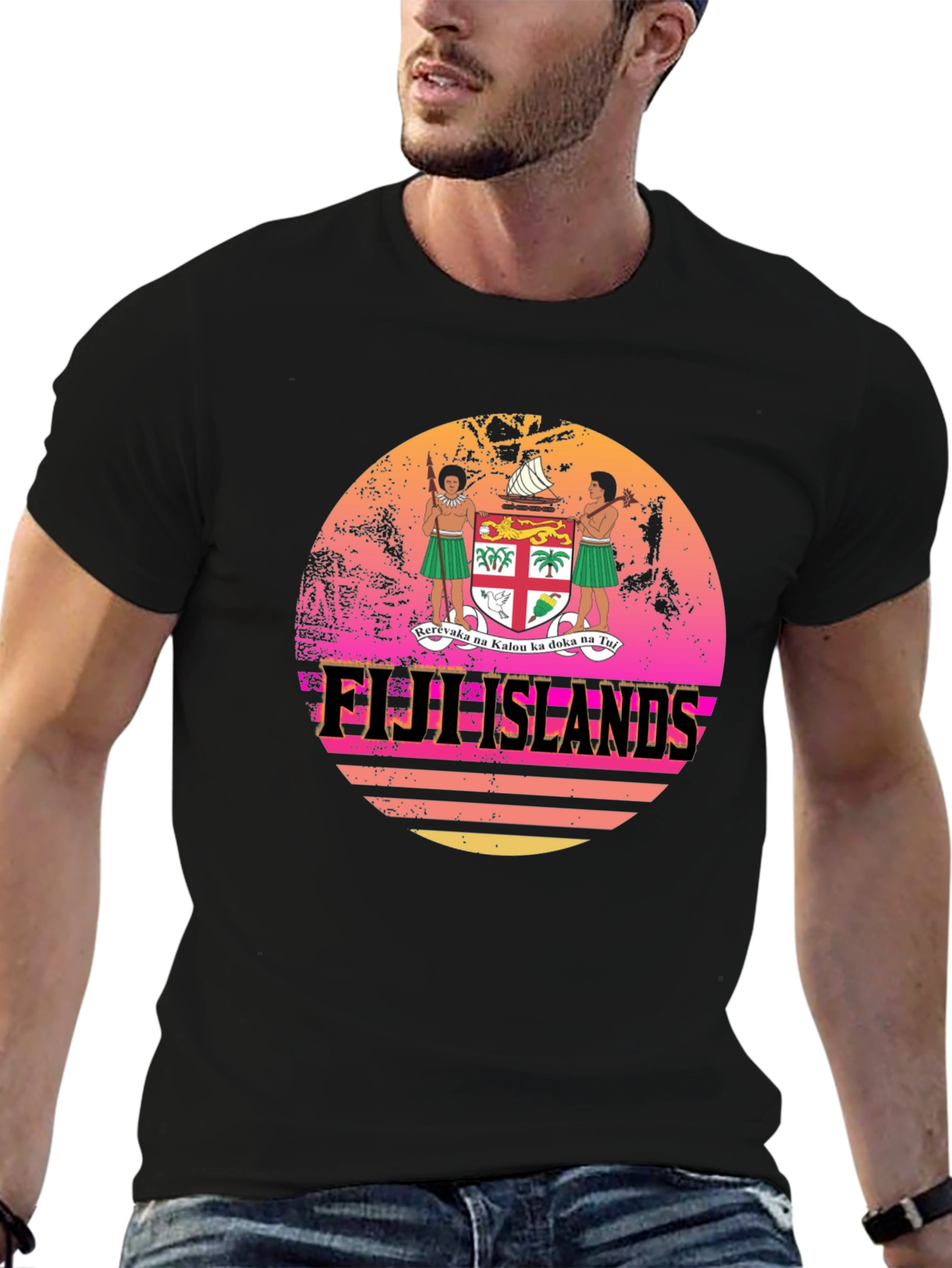 Fiji Islands Retro Sunset Graphic T-Shirt