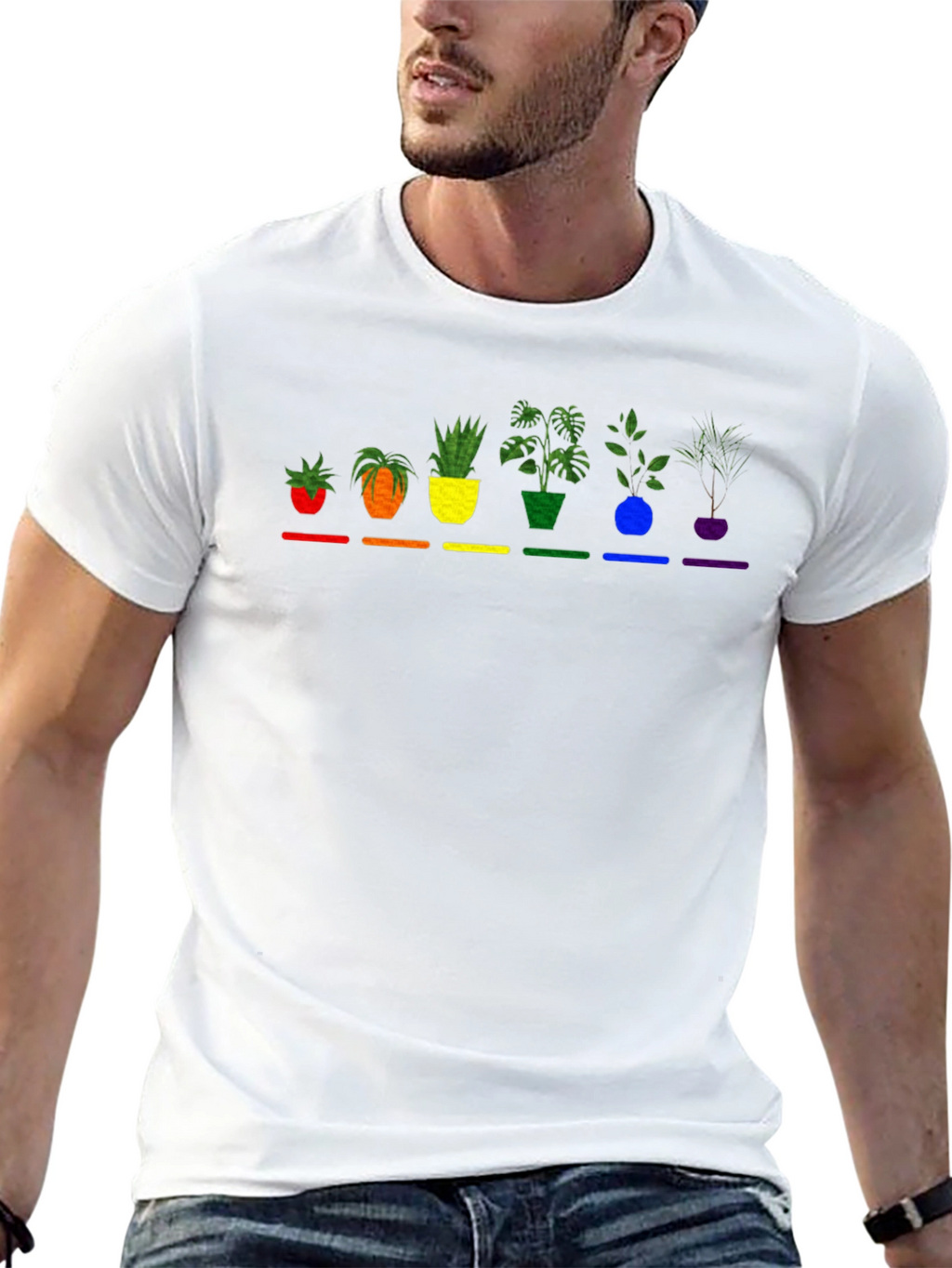 Rainbow Potted Plants Graphic Tee