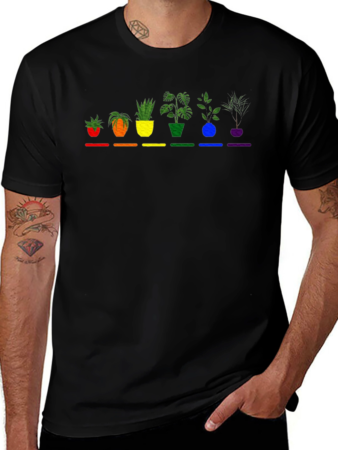 Rainbow Potted Plants Graphic Tee