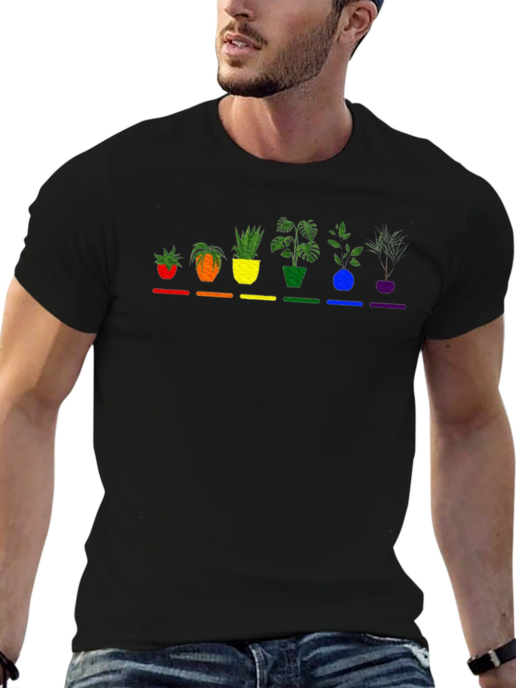 Rainbow Potted Plants Graphic Tee