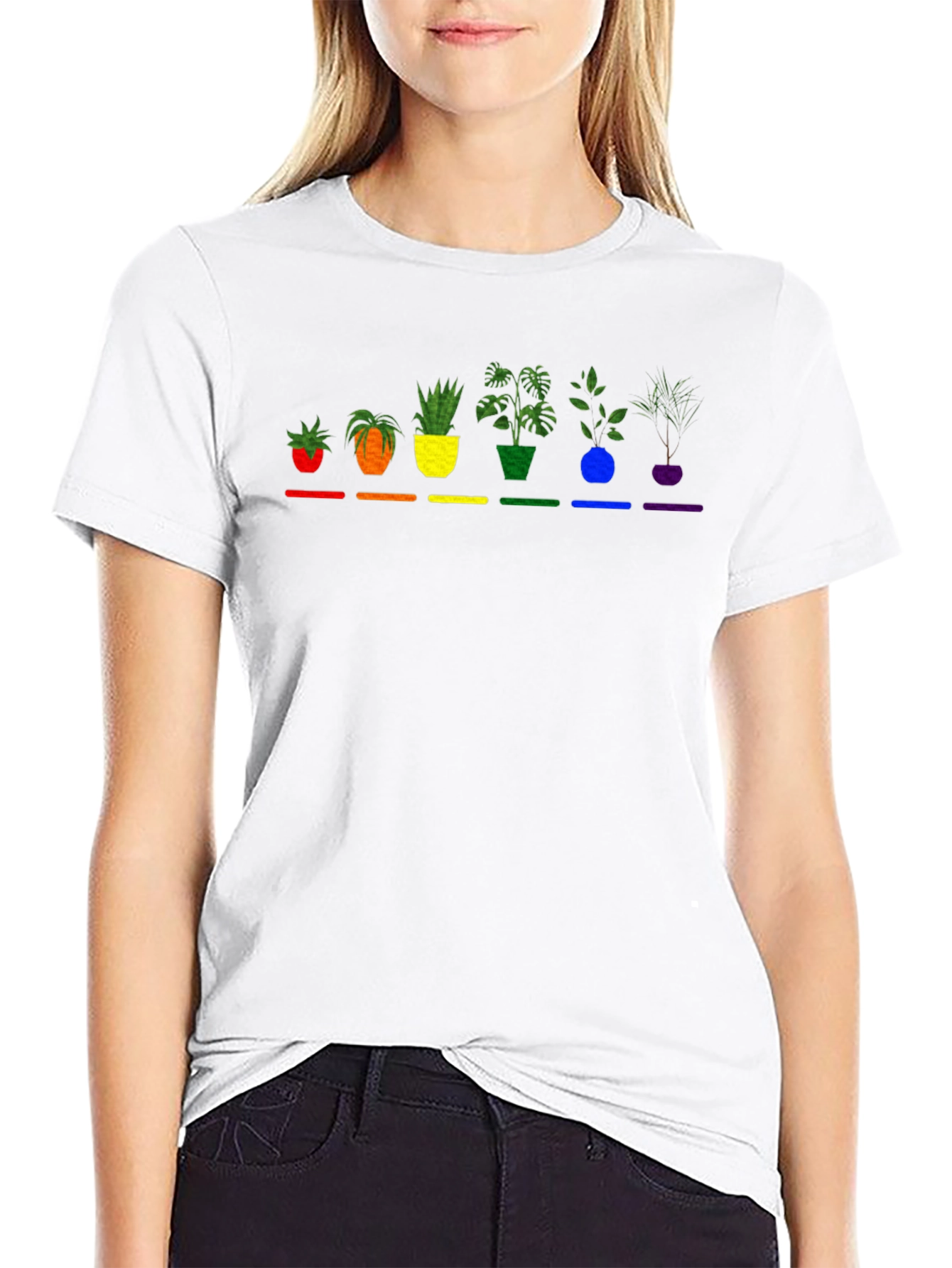 Rainbow Potted Plants Graphic Tee