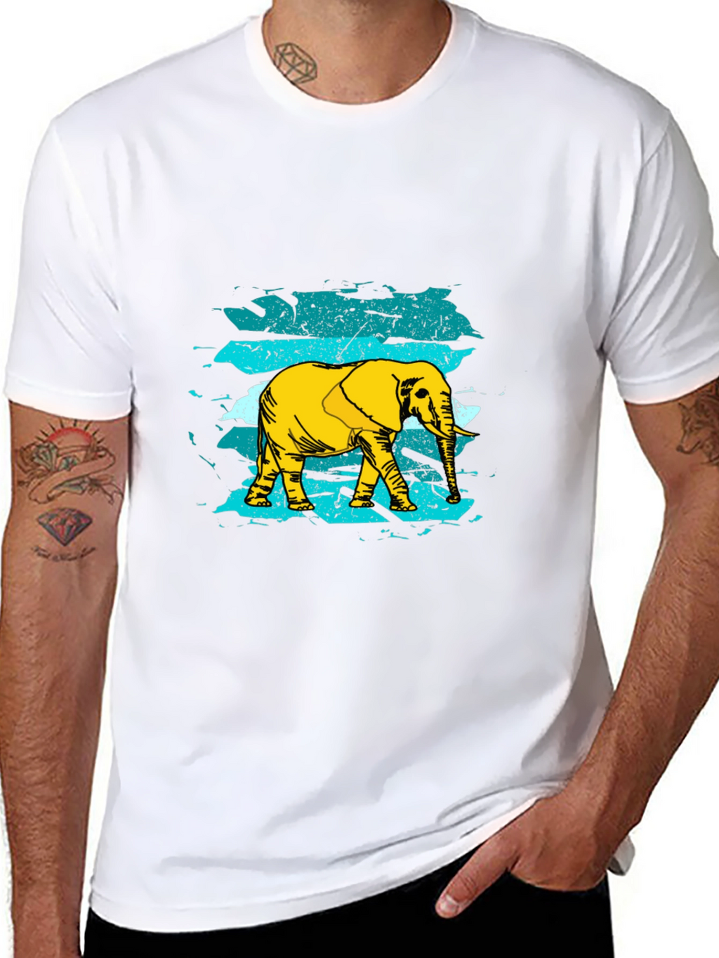 Elephant Graphic Print Mens Black T-Shirt