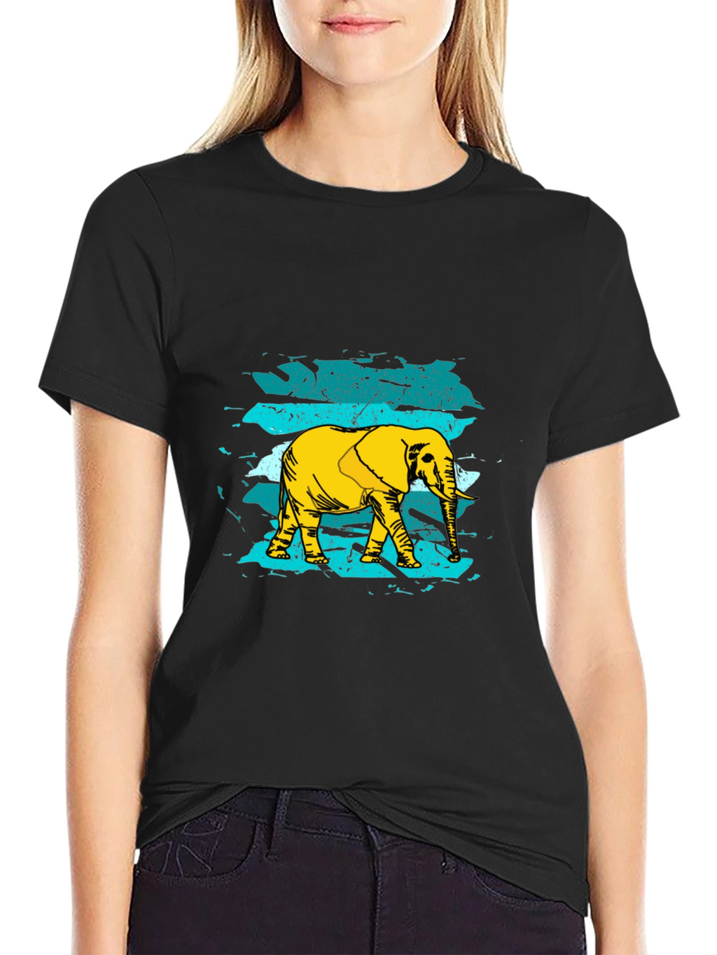 Elephant Graphic Print Mens Black T-Shirt