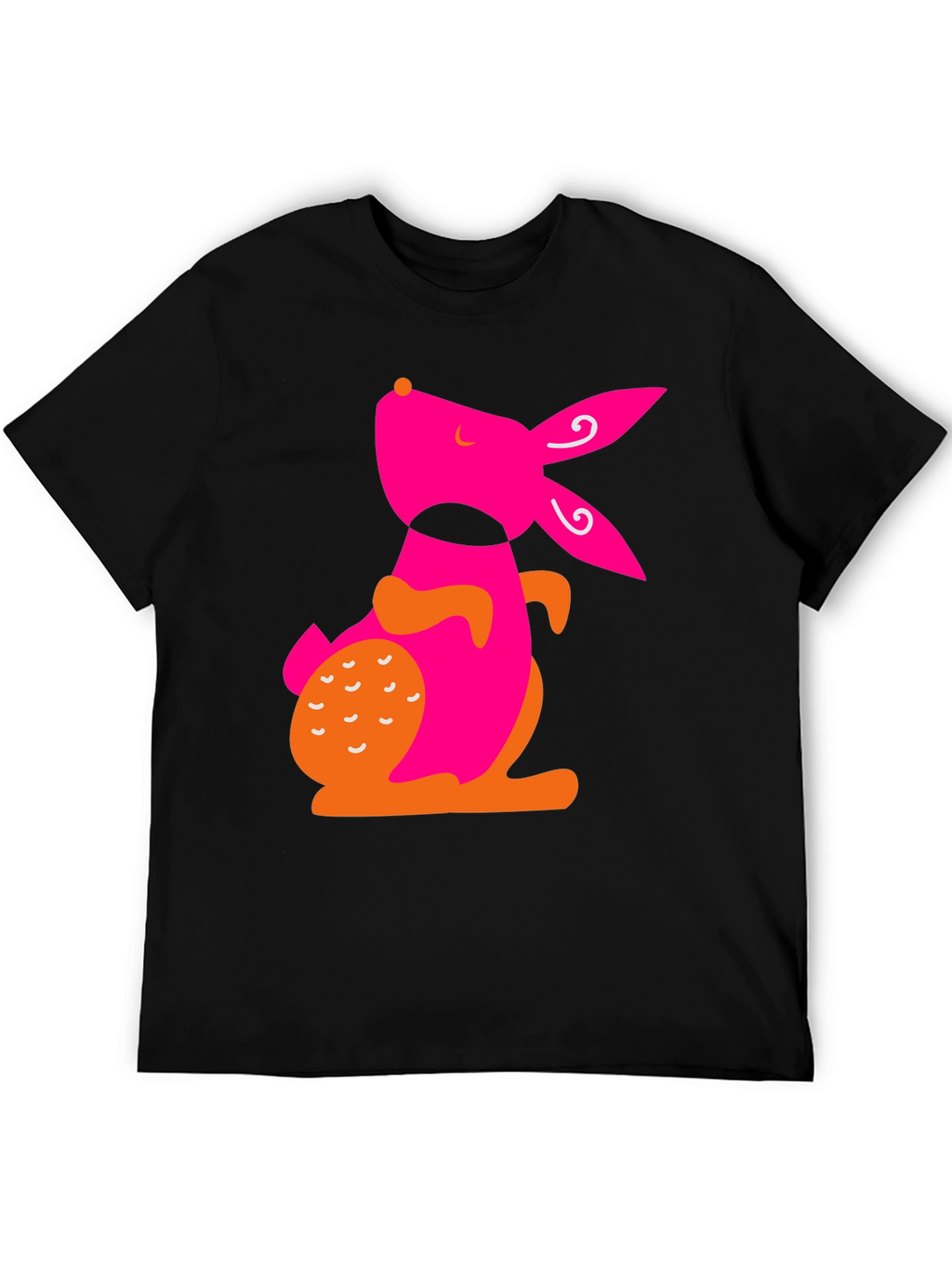 Modern Pink Rabbit Graphic Black T-Shirt