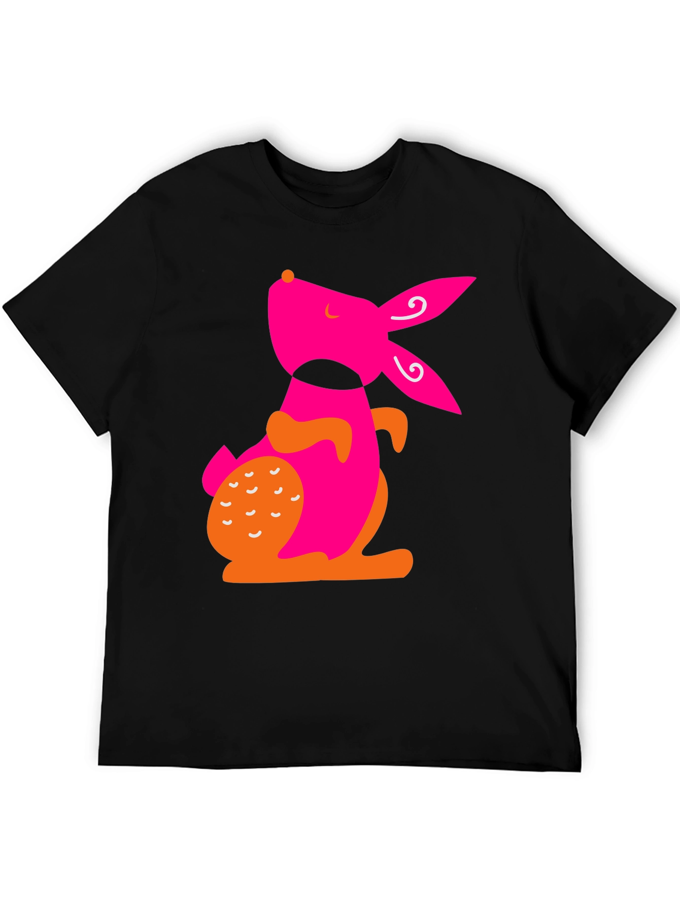 Modern Pink Rabbit Graphic Black T-Shirt