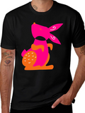 Modern Pink Rabbit Graphic Black T-Shirt