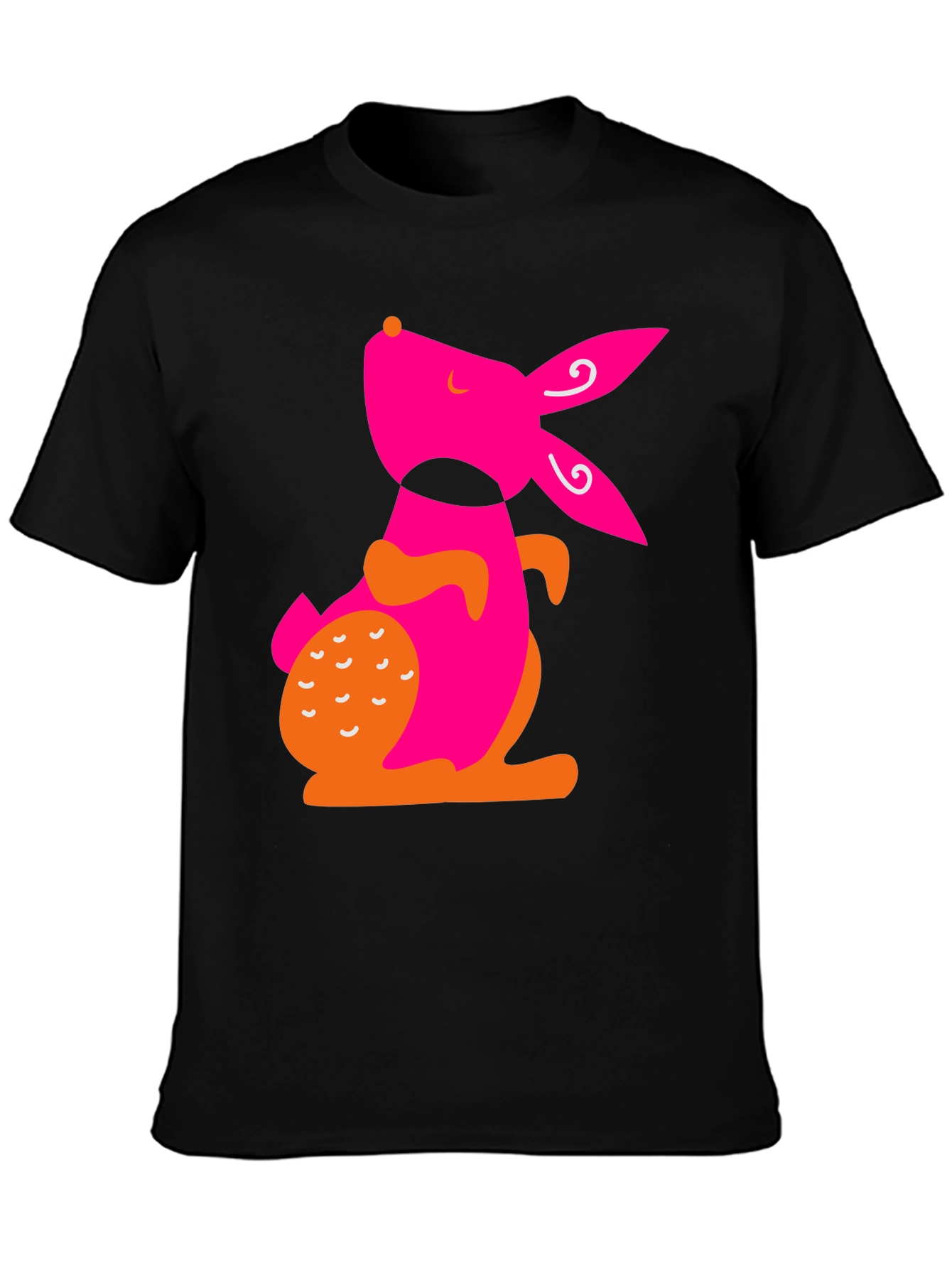 Modern Pink Rabbit Graphic Black T-Shirt