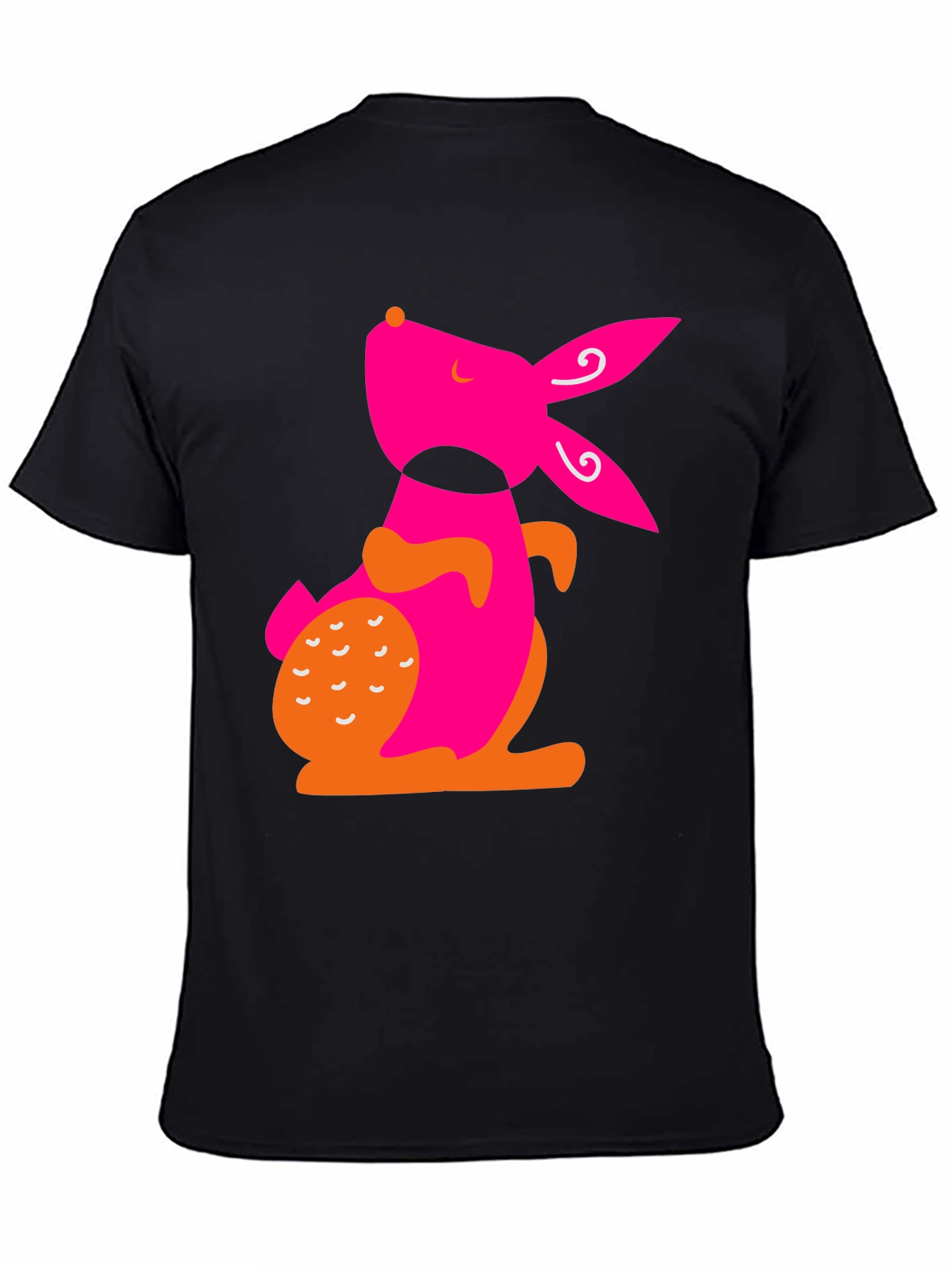 Modern Pink Rabbit Graphic Black T-Shirt