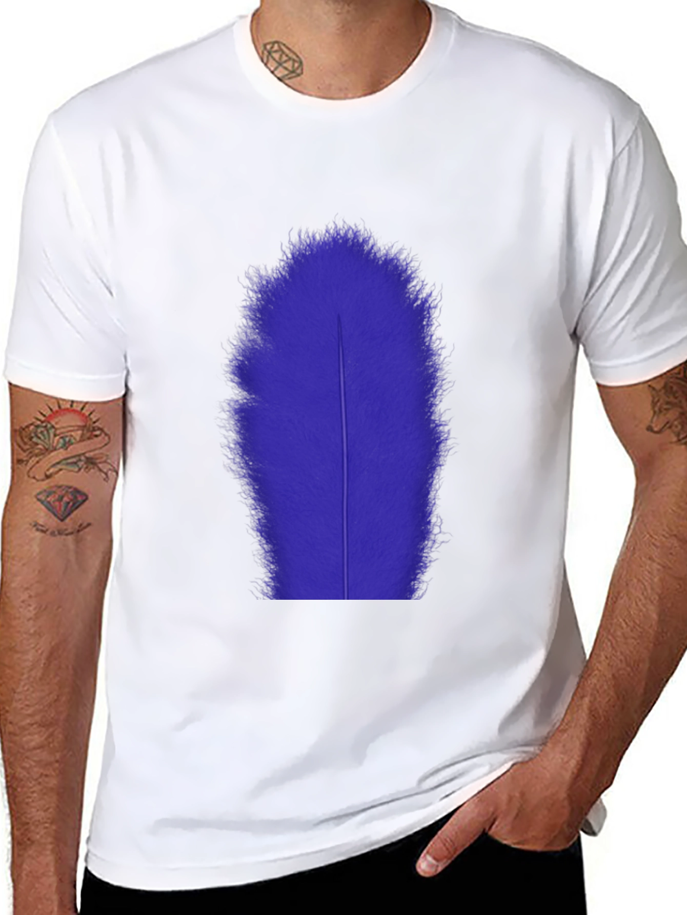 Mens Black T-Shirt with Blue Feather Graphic