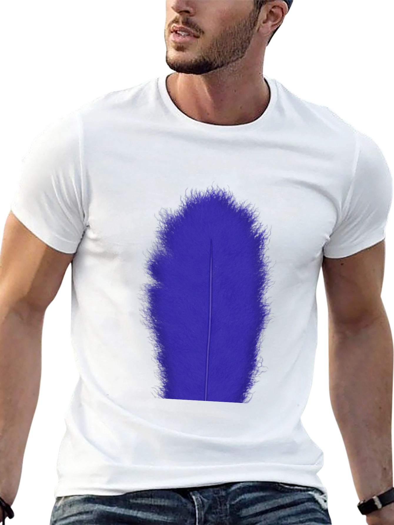 Mens Black T-Shirt with Blue Feather Graphic