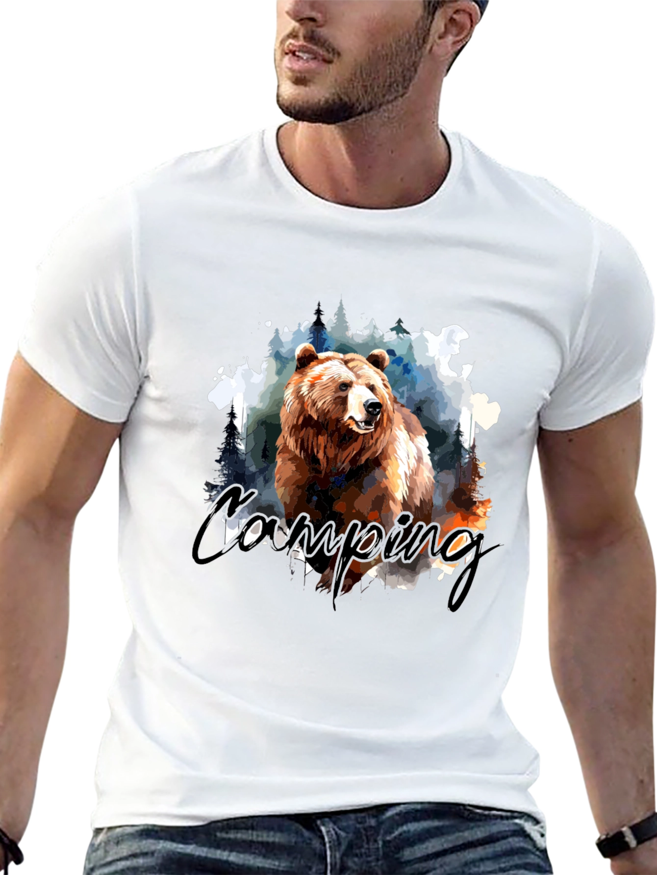 Camping Bear Graphic T-Shirt - Nature Adventure