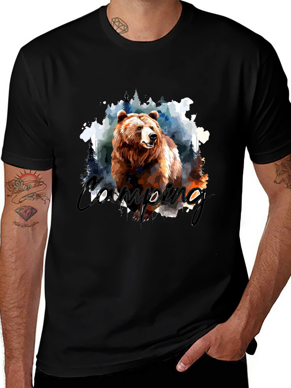 Camping Bear Graphic T-Shirt - Nature Adventure