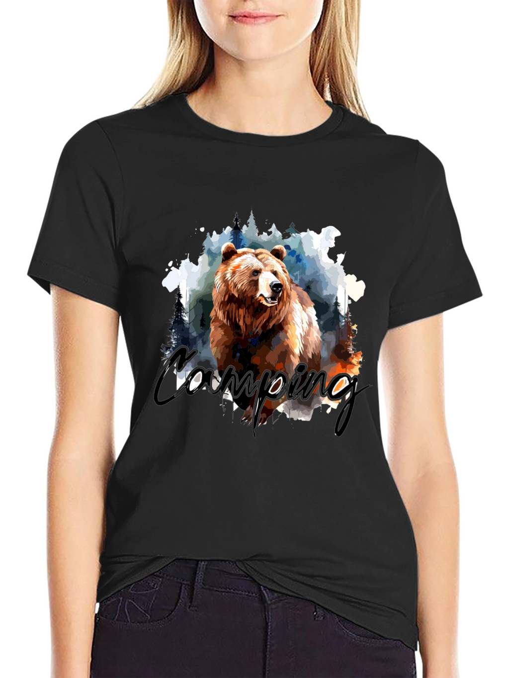 Camping Bear Graphic T-Shirt - Nature Adventure