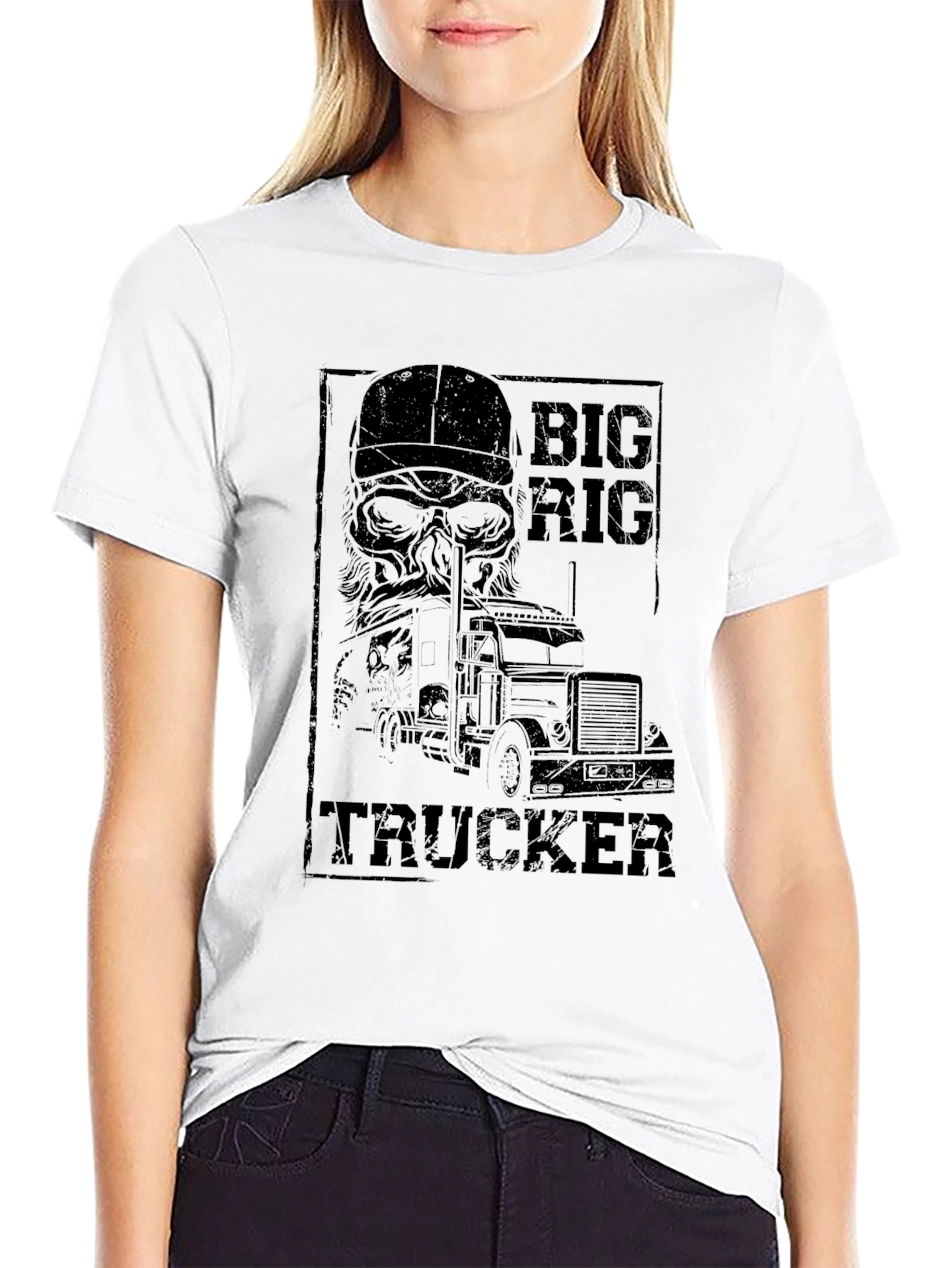 Big Rig Trucker Tee - Black Cotton Graphic T-Shirt