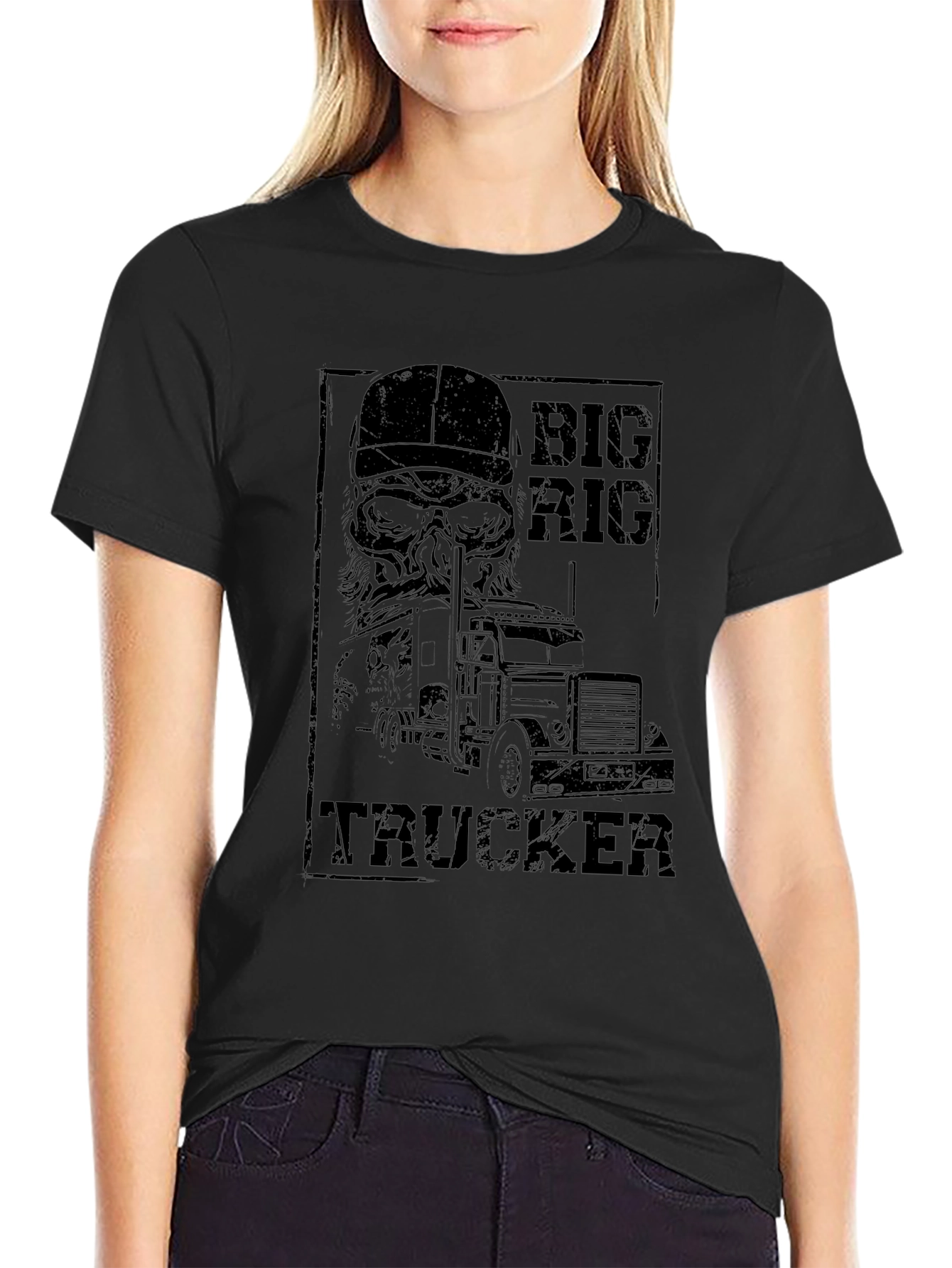 Big Rig Trucker Tee - Black Cotton Graphic T-Shirt