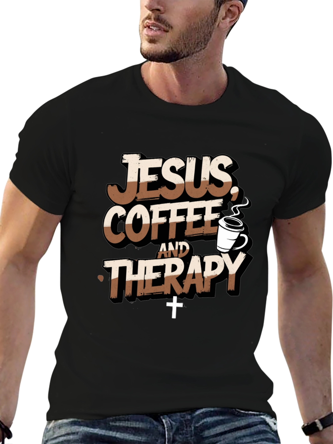 Jesus Coffee Therapy T-Shirt Funny Christian Tee