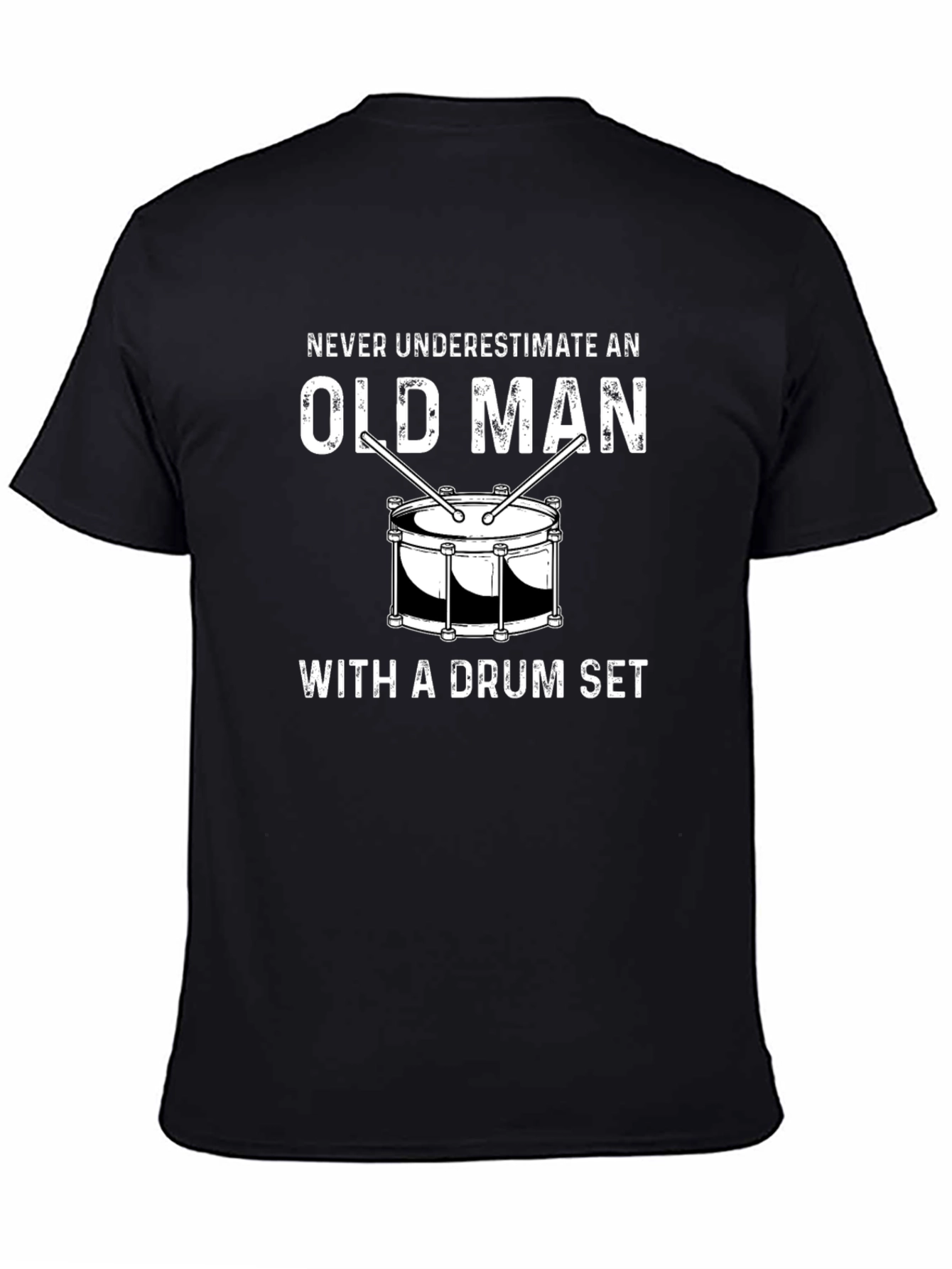 Old Man Drum Set T-Shirt - Black Cotton Tee