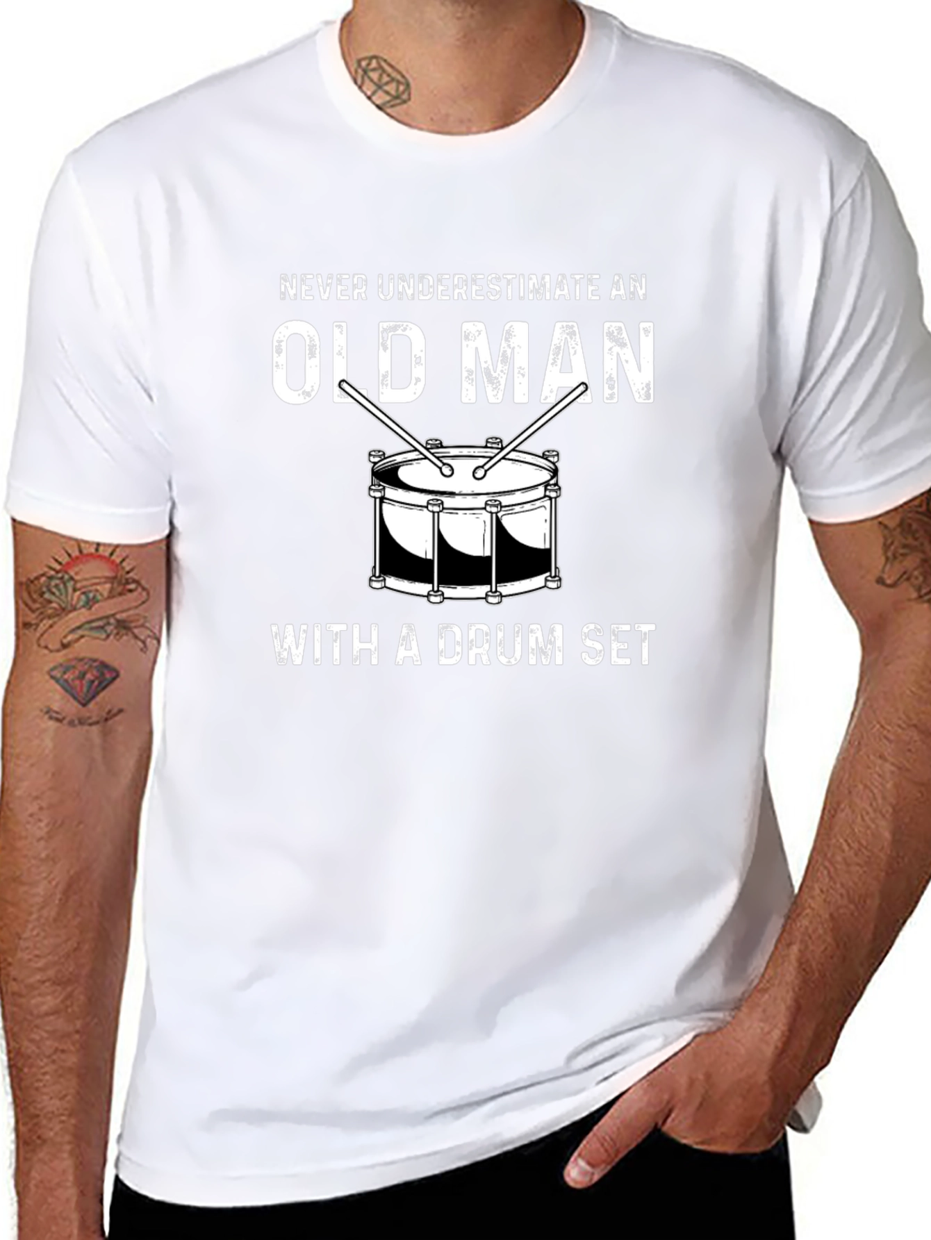 Old Man Drum Set T-Shirt - Black Cotton Tee