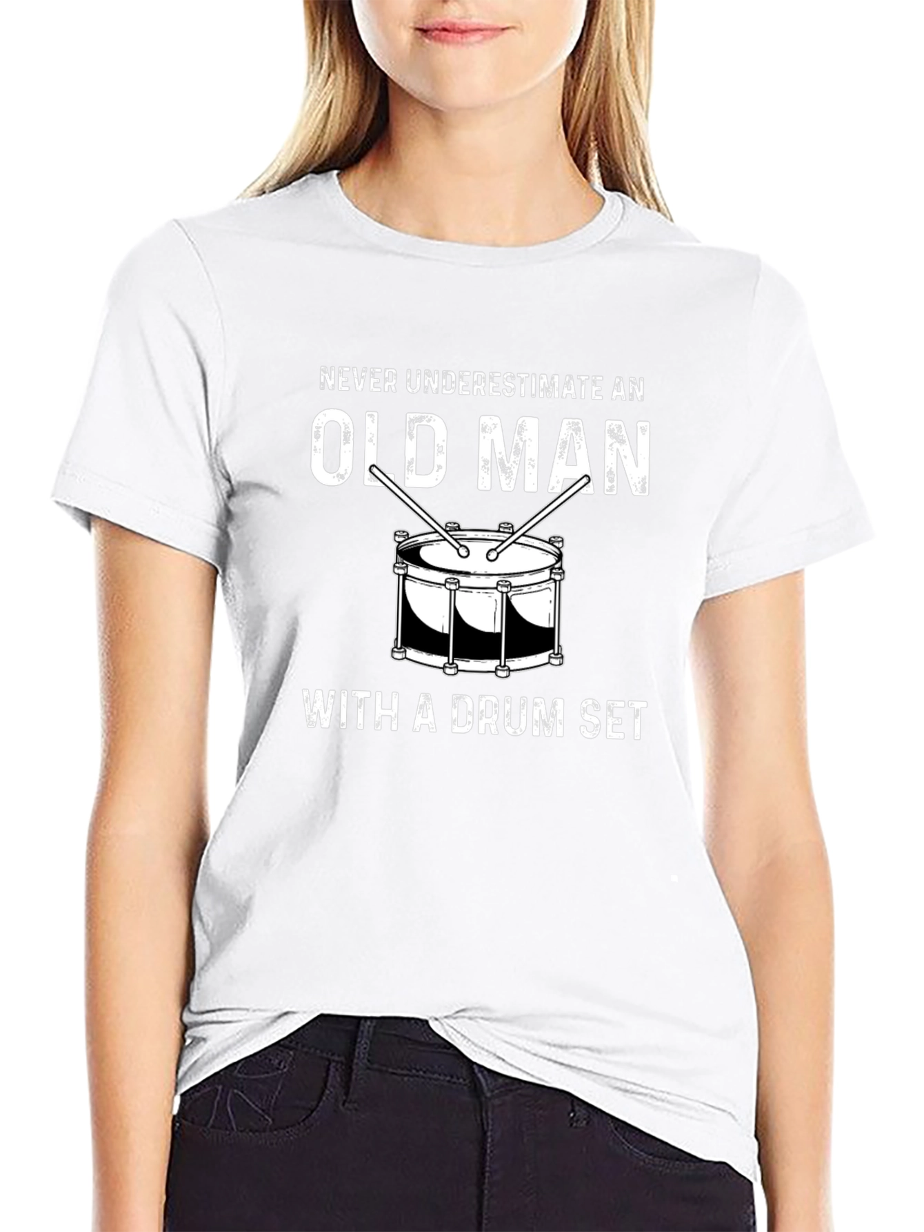 Old Man Drum Set T-Shirt - Black Cotton Tee