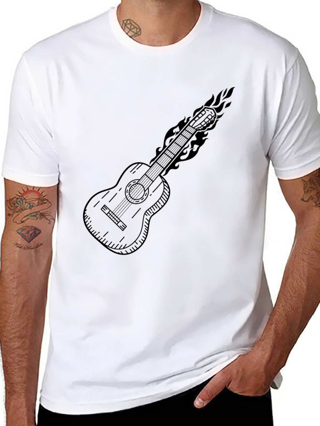 Flaming Guitar Graphic Tee - Rocker Style