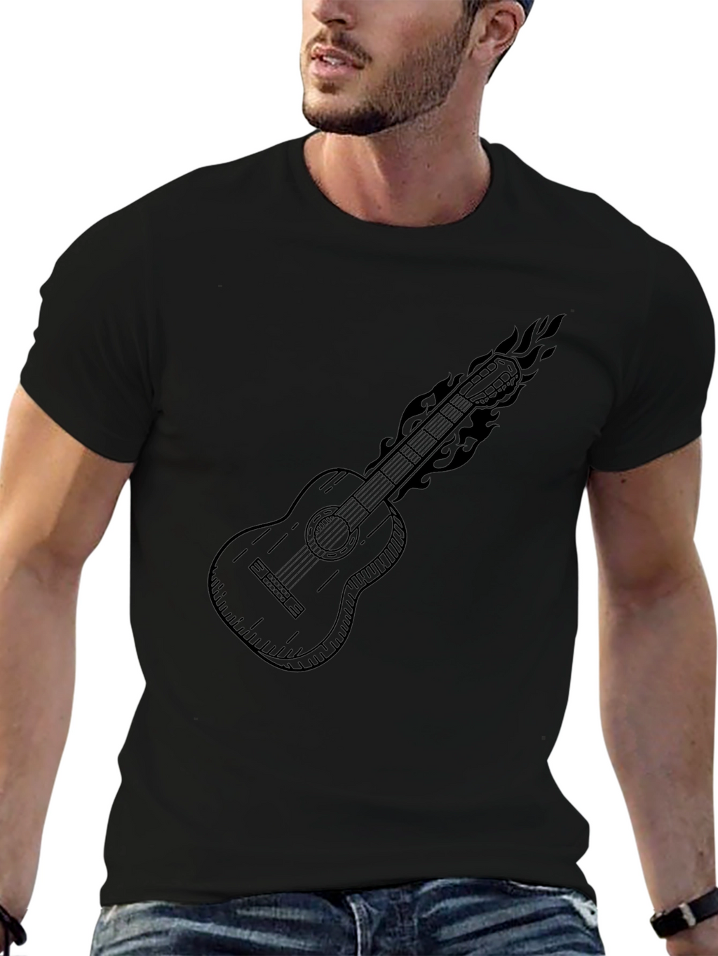 Flaming Guitar Graphic Tee - Rocker Style