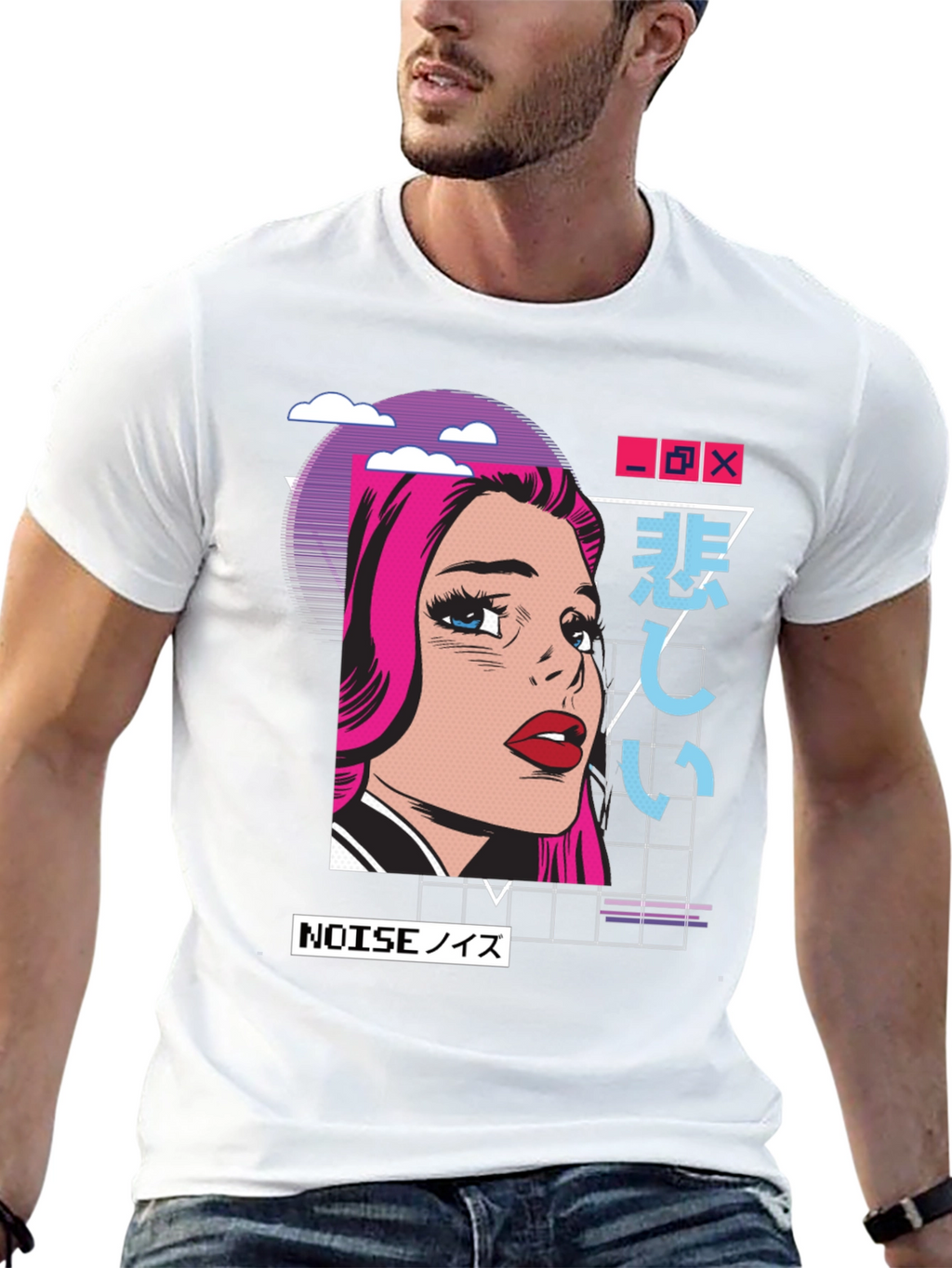 Retro Anime Girl Graphic T-Shirt - Black