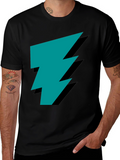 Stylish Black Tee with Teal Lightning Bolt Graphic