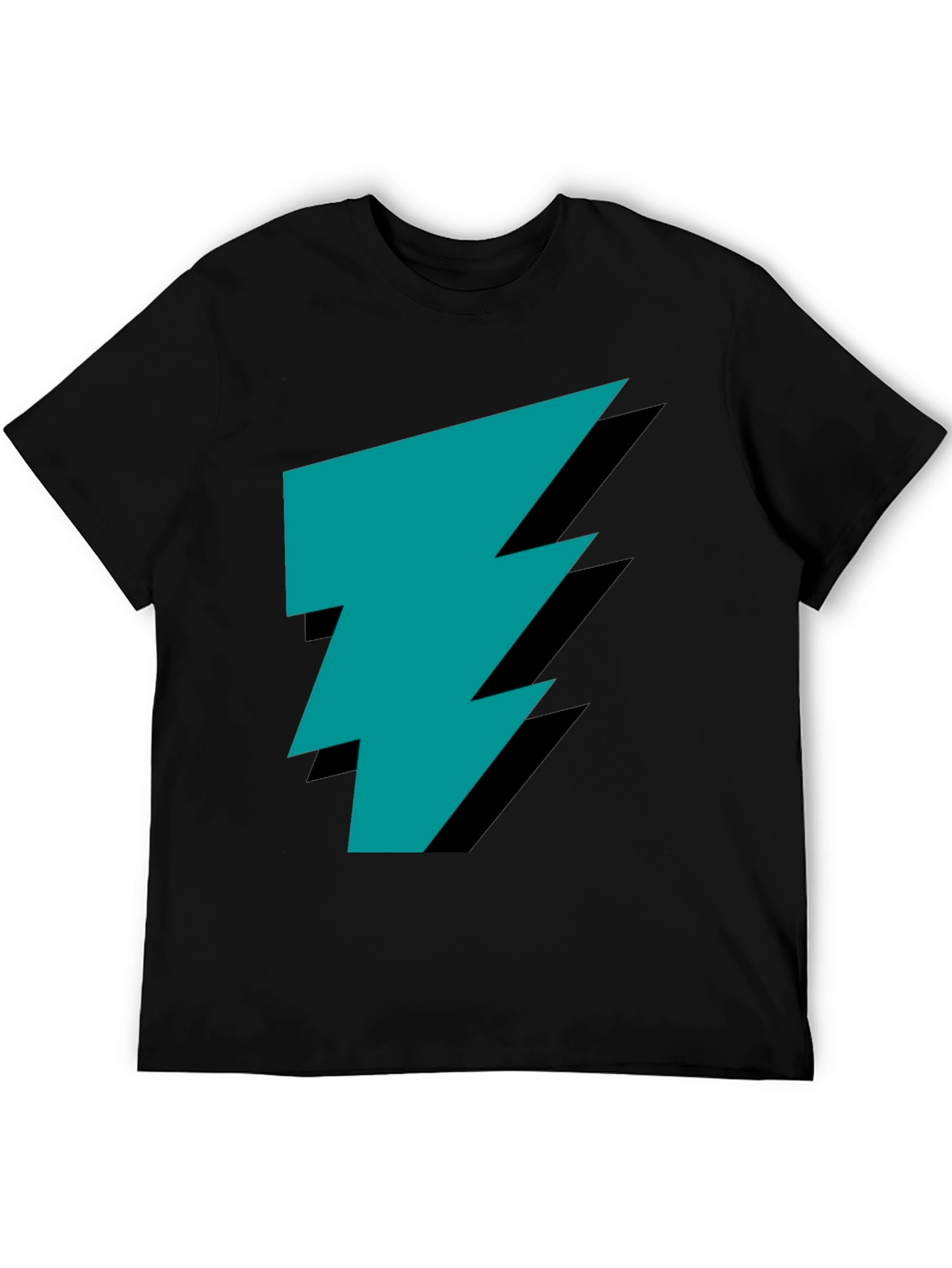 Stylish Black Tee with Teal Lightning Bolt Graphic