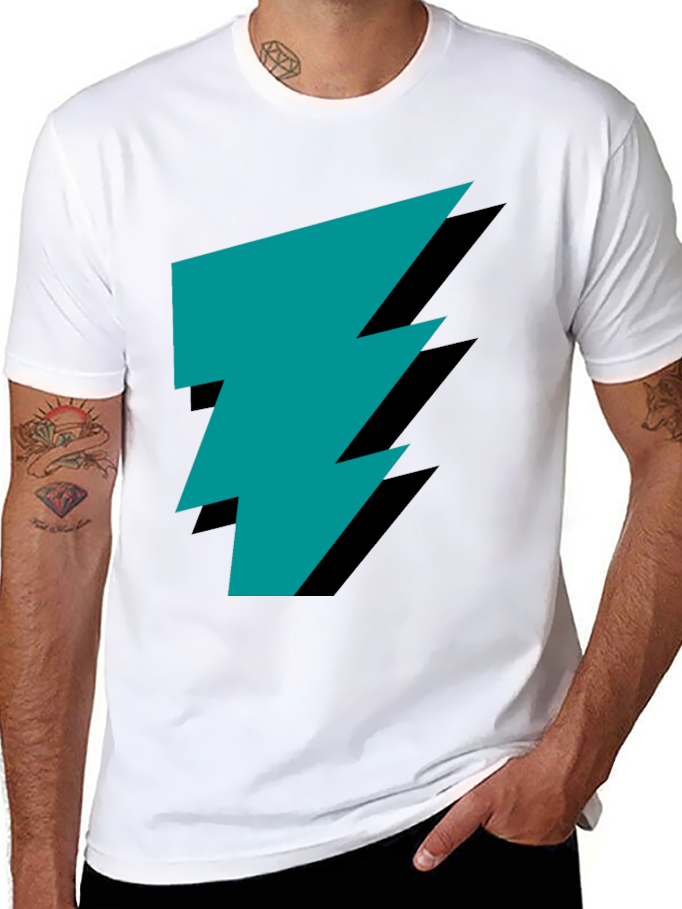 Stylish Black Tee with Teal Lightning Bolt Graphic