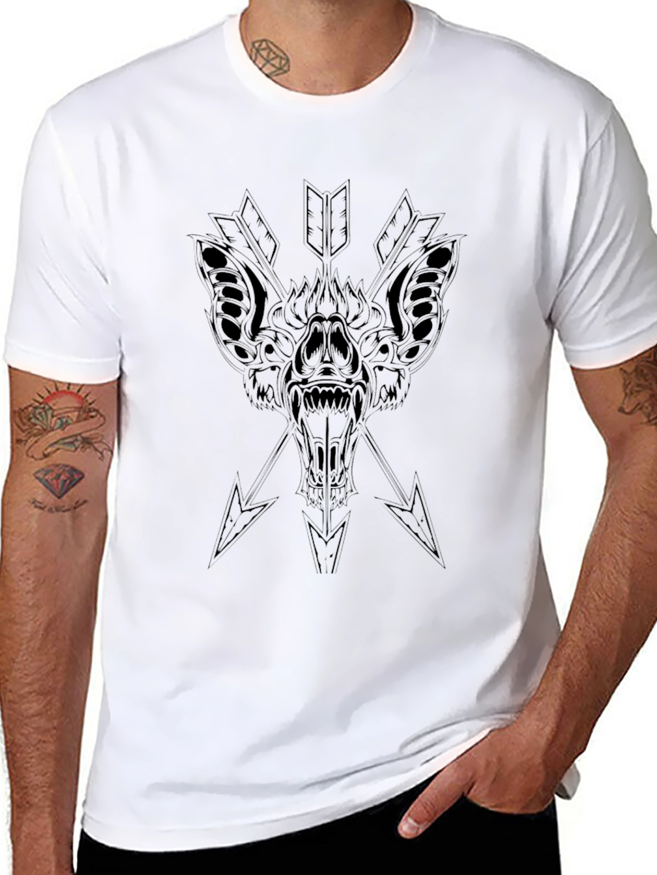 Black Bat Arrow Graphic Tee - Mens Casual Fashion