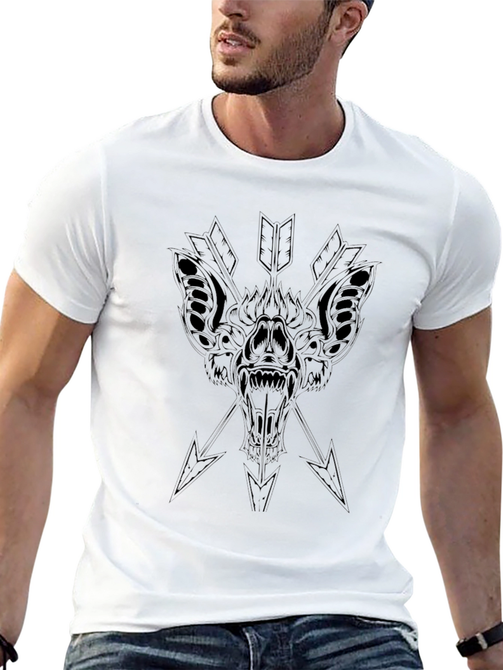 Black Bat Arrow Graphic Tee - Mens Casual Fashion