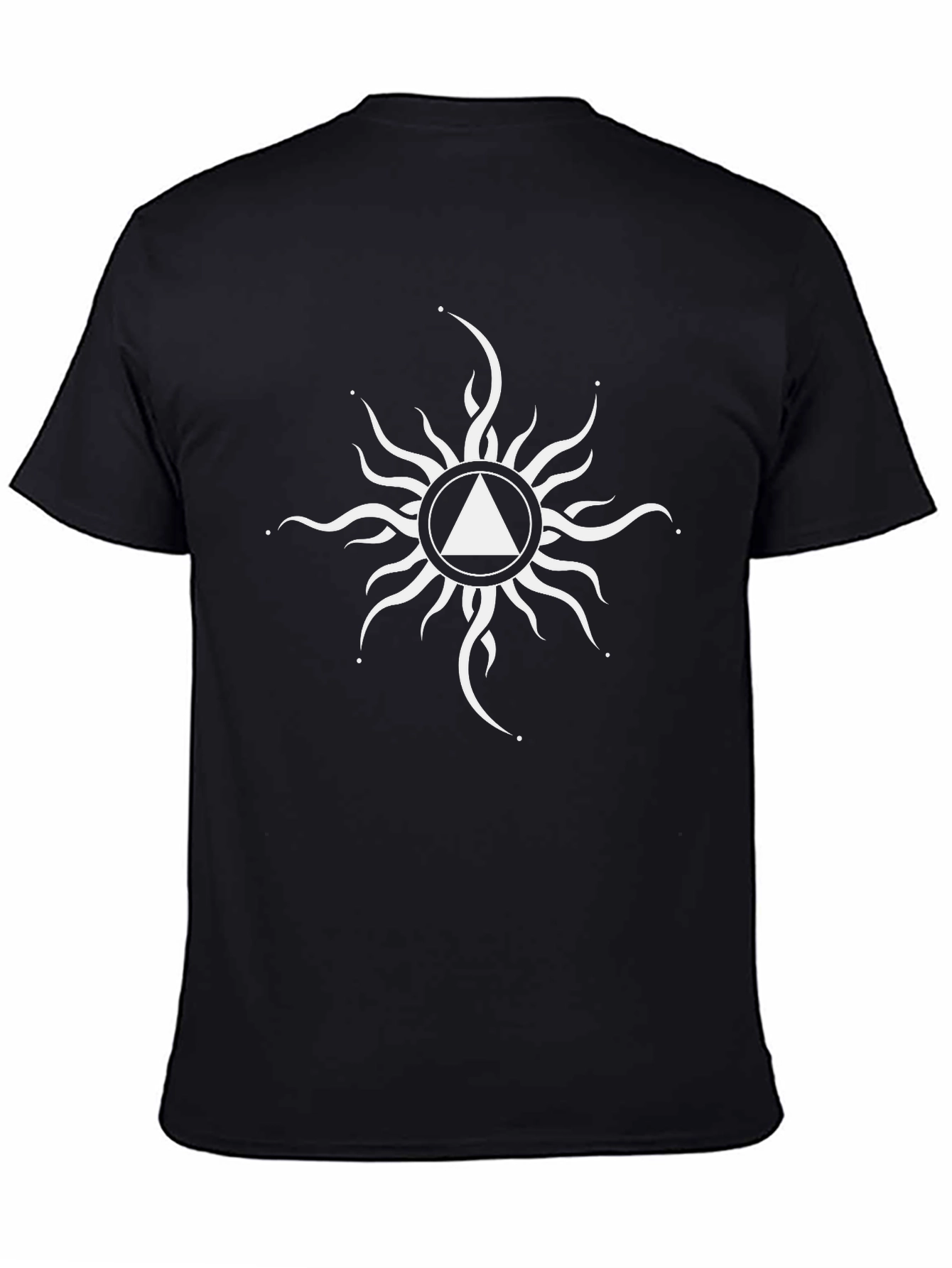 Black T-Shirt with White Triangle Sun Graphic