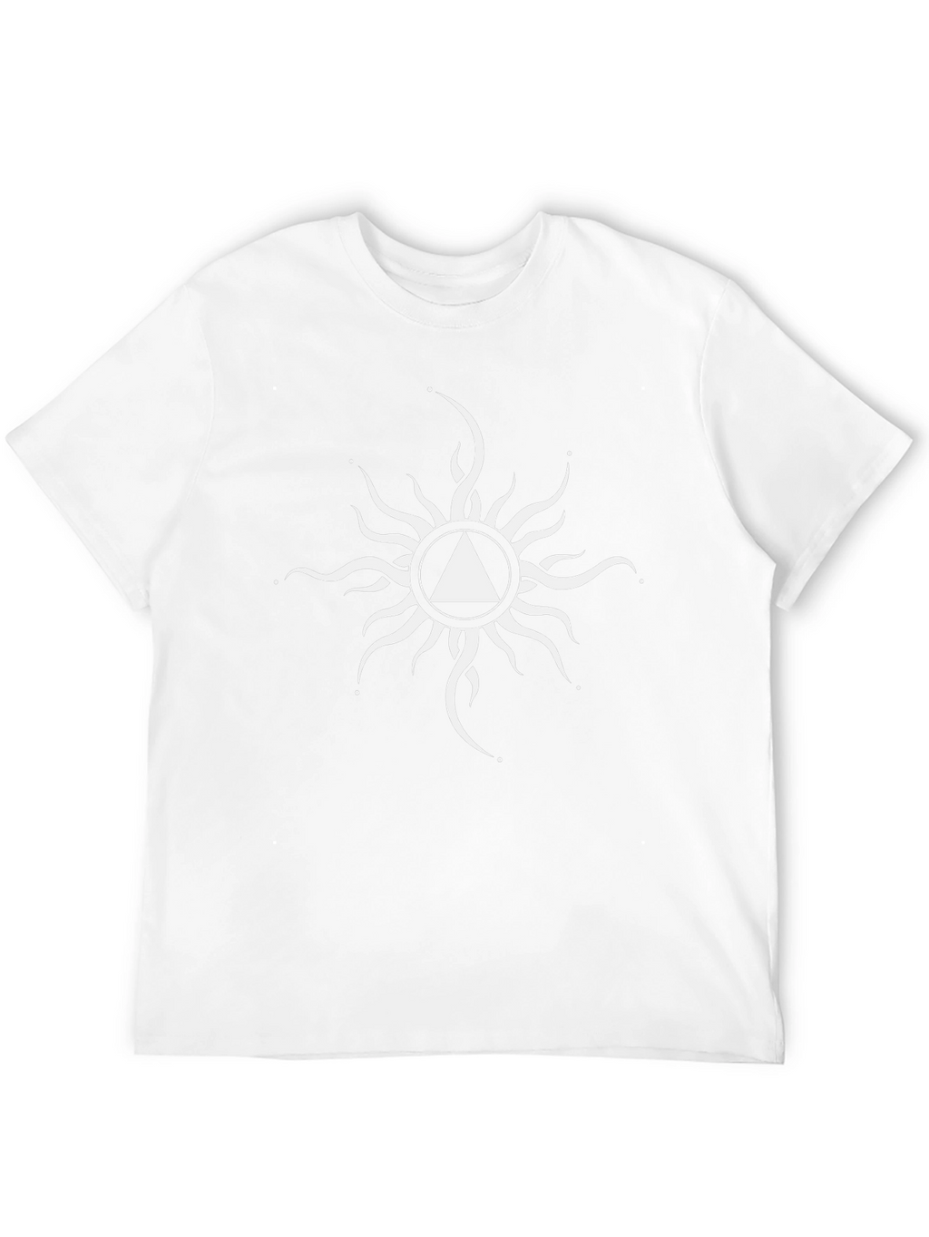 Black T-Shirt with White Triangle Sun Graphic