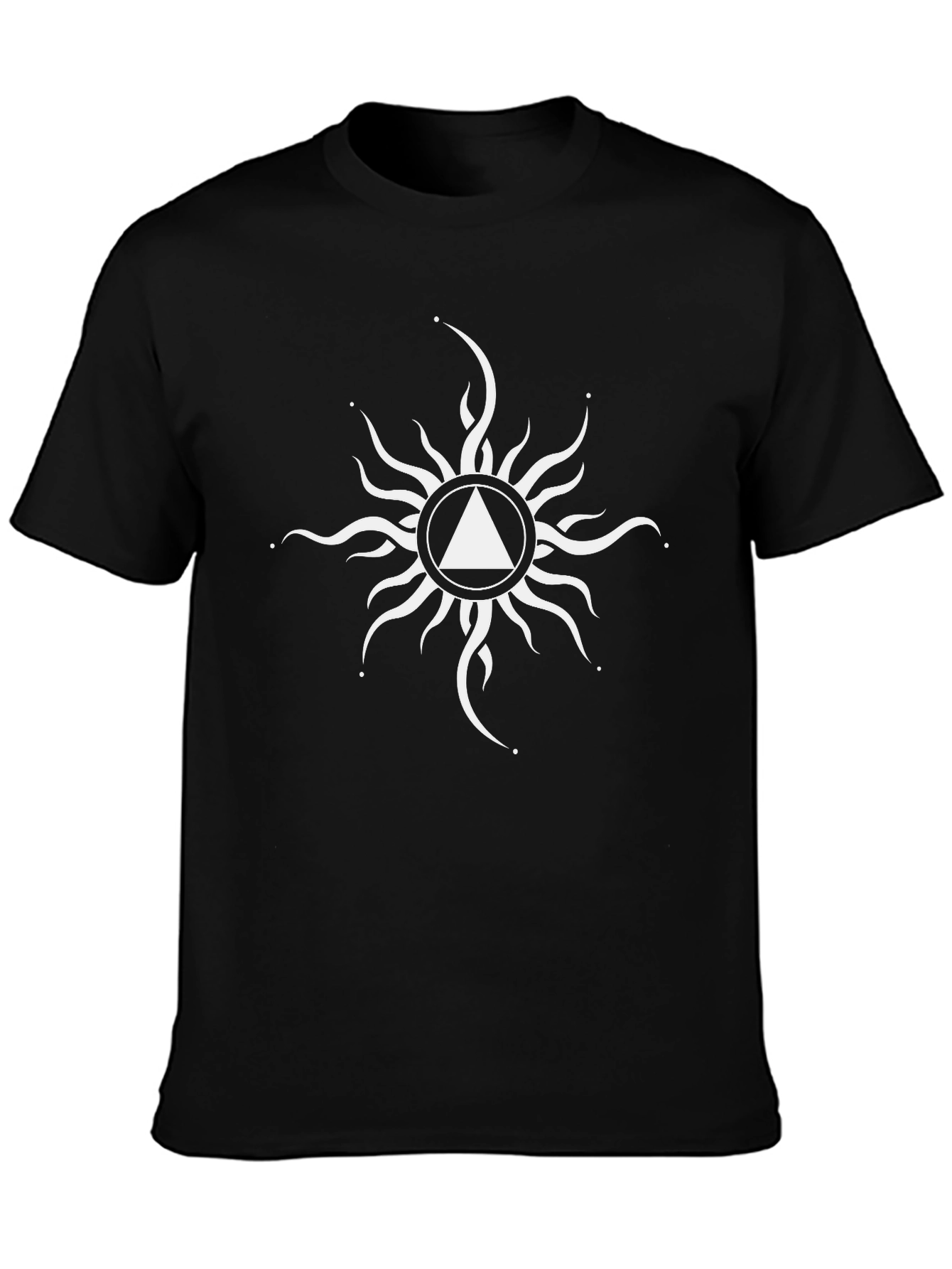 Black T-Shirt with White Triangle Sun Graphic