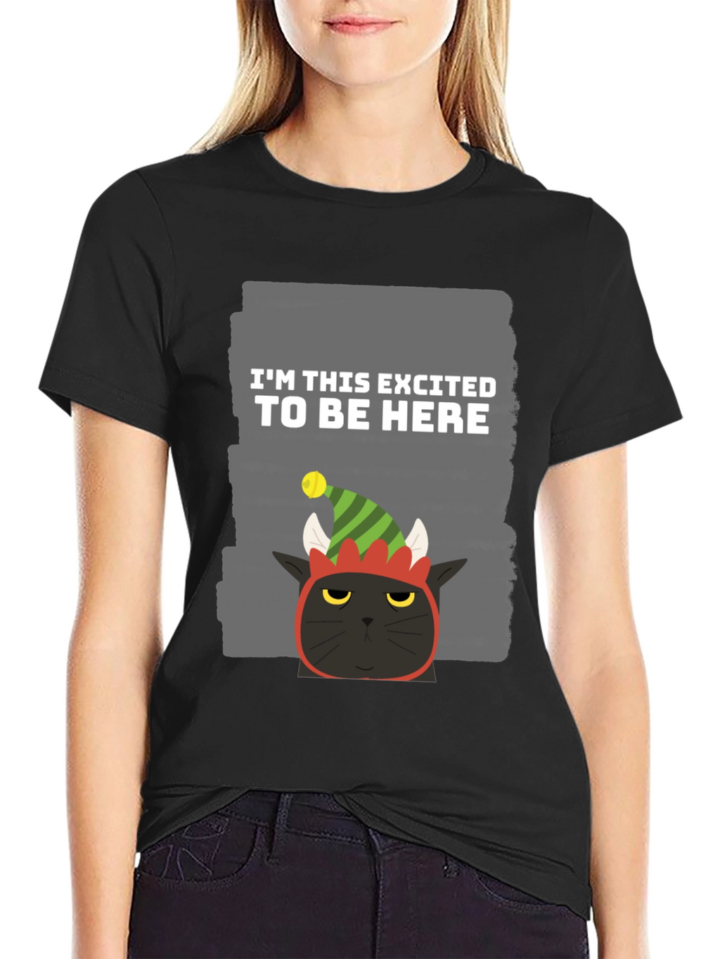 Excited Cat Elf Humor Graphic Tee