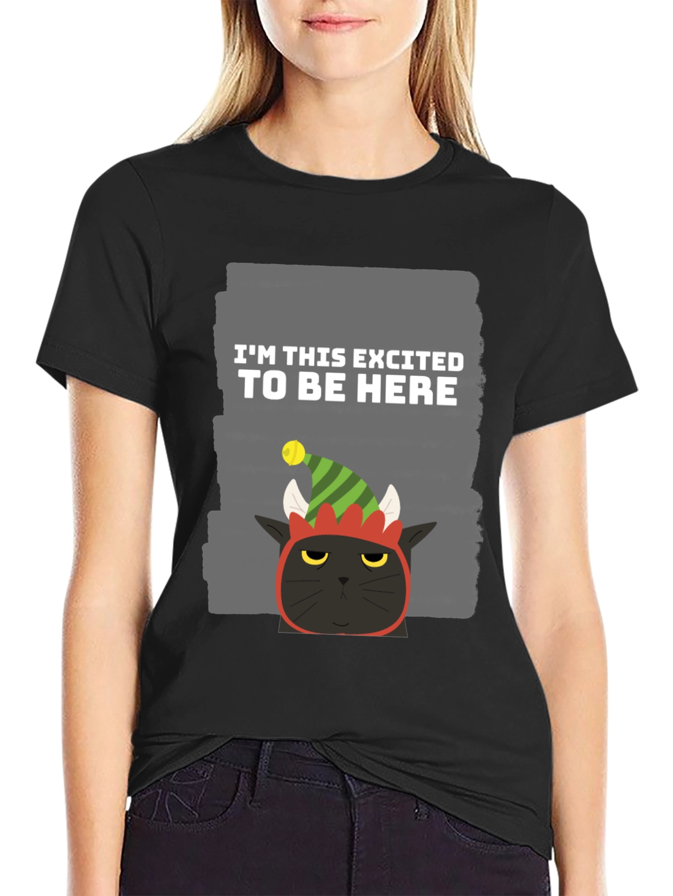 Excited Cat Elf Humor Graphic Tee