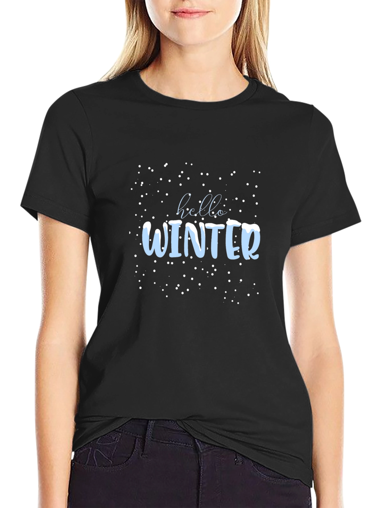 Winter Hello Graphic Tee - Black Casual Shirt