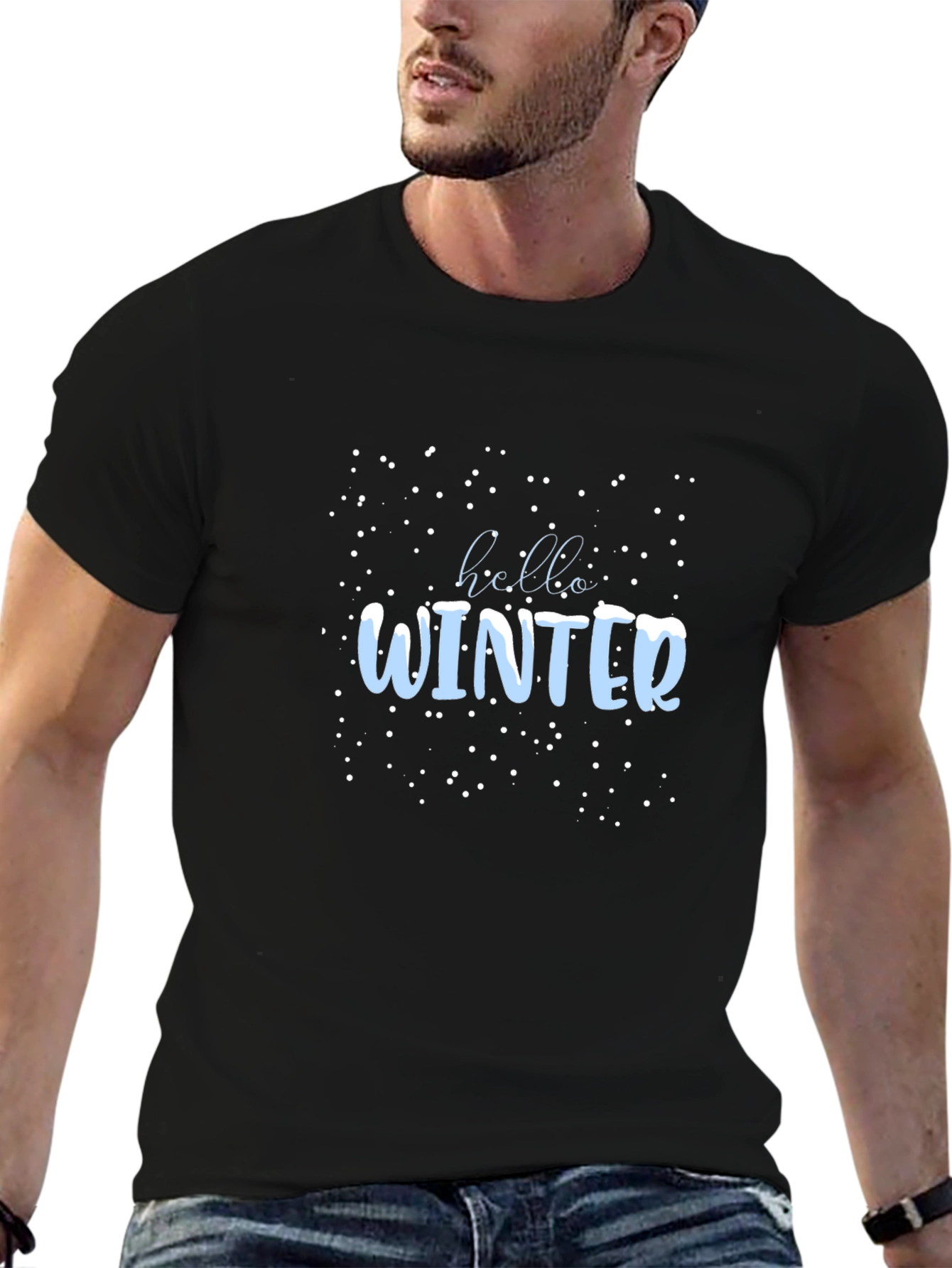 Winter Hello Graphic Tee - Black Casual Shirt
