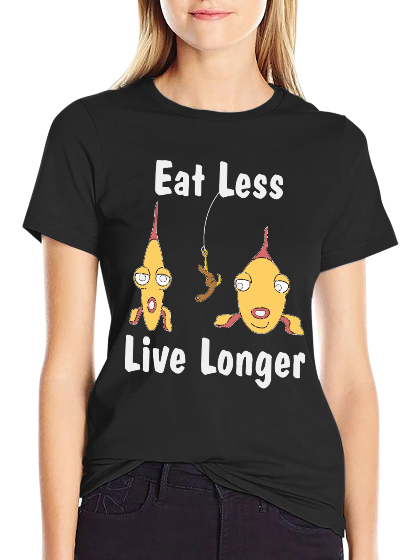 Eat Less Live Longer Funny Fish Graphic Tee
