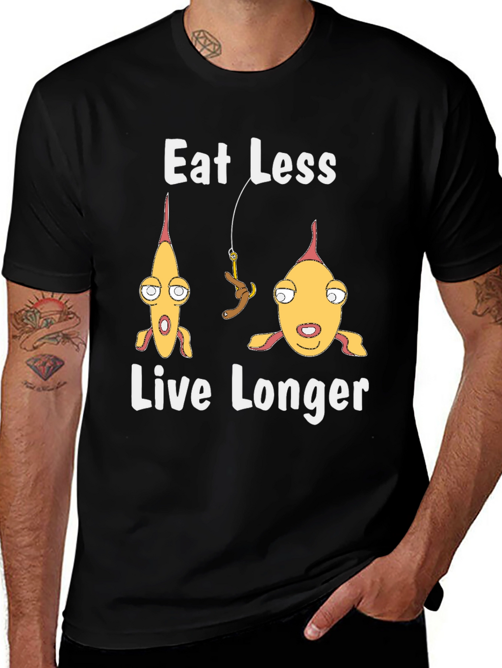 Eat Less Live Longer Funny Fish Graphic Tee
