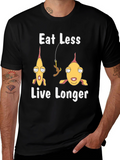 Eat Less Live Longer Funny Fish Graphic Tee