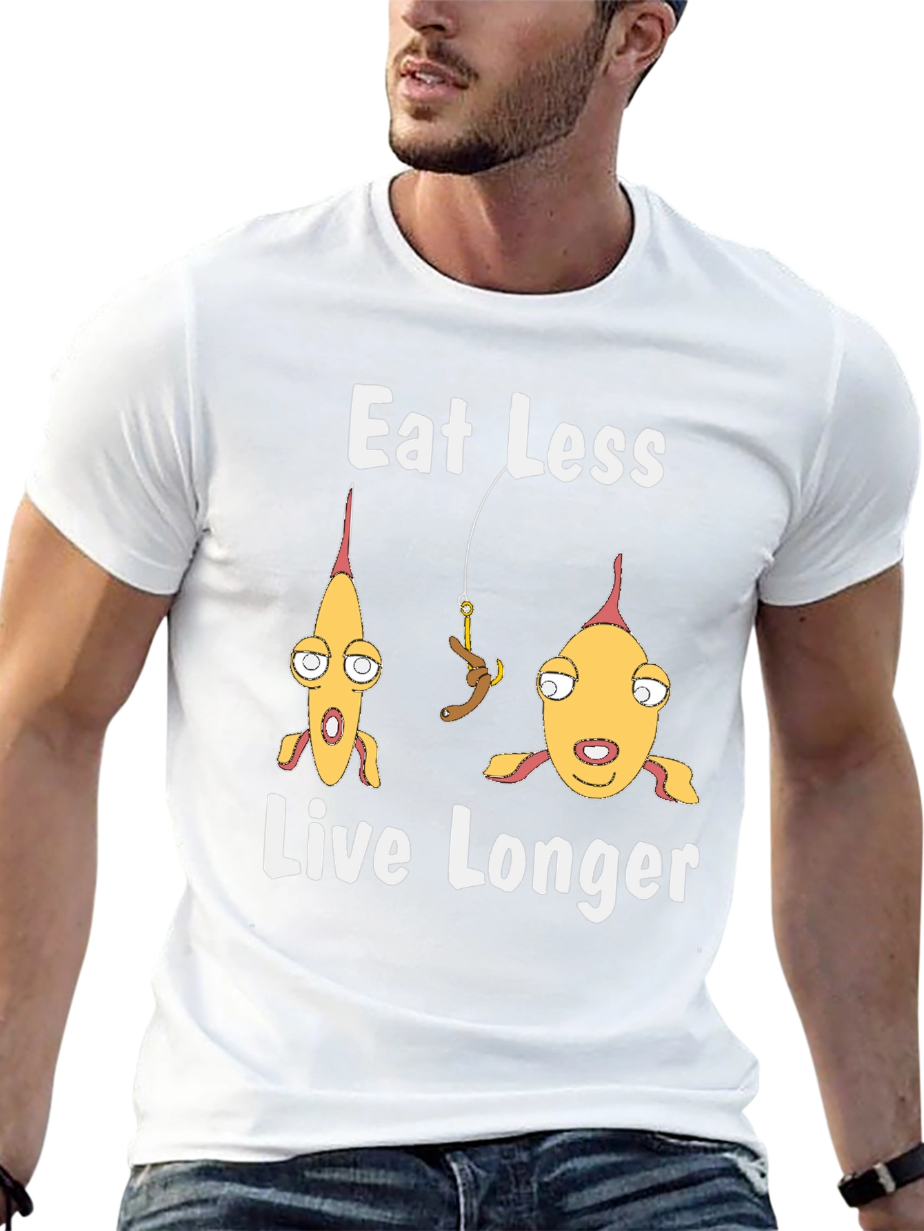 Eat Less Live Longer Funny Fish Graphic Tee